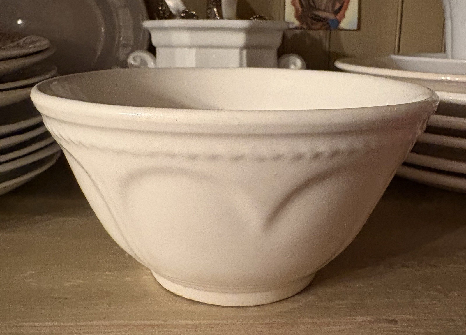  Rare SMALL 6.75” x 4” White Ironstone EMBOSSED HEART Rope BOWL ***READ***