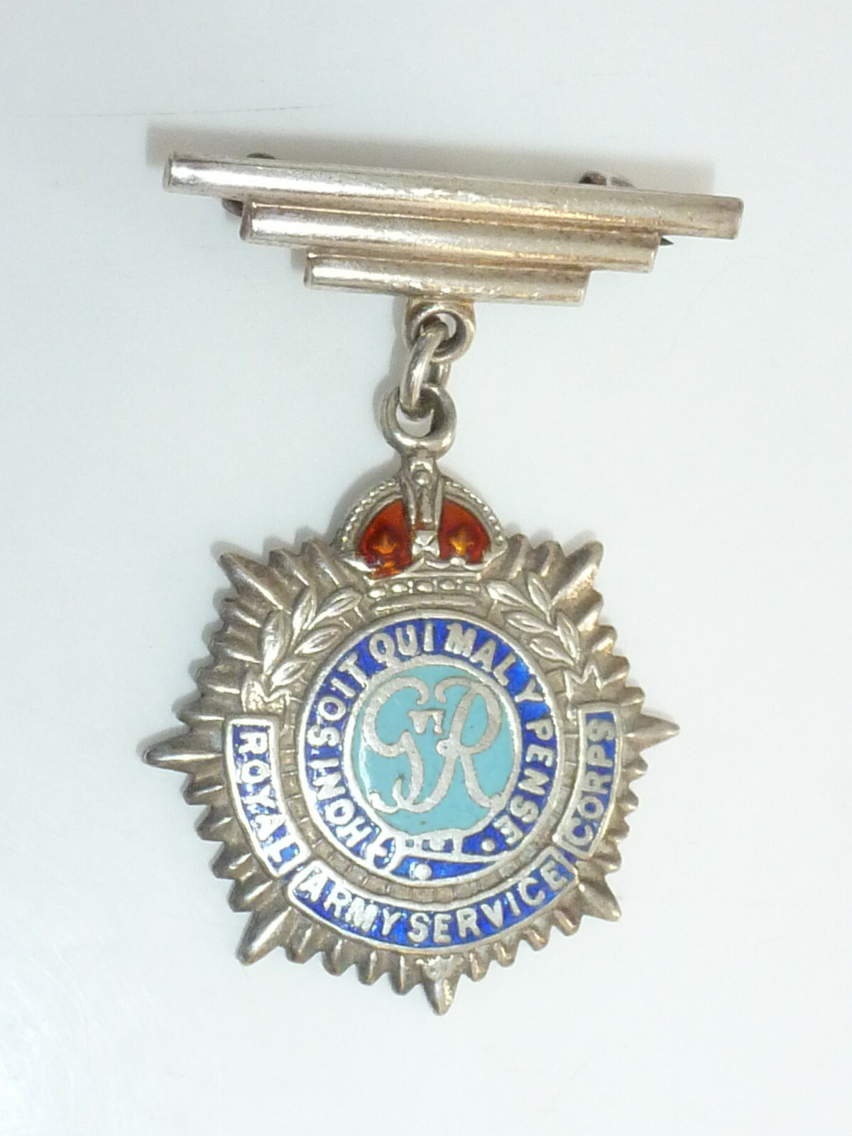 WW2 Royal Army Service Corps Sweetheart Brooch Bar Drop Solid Silver Enamel