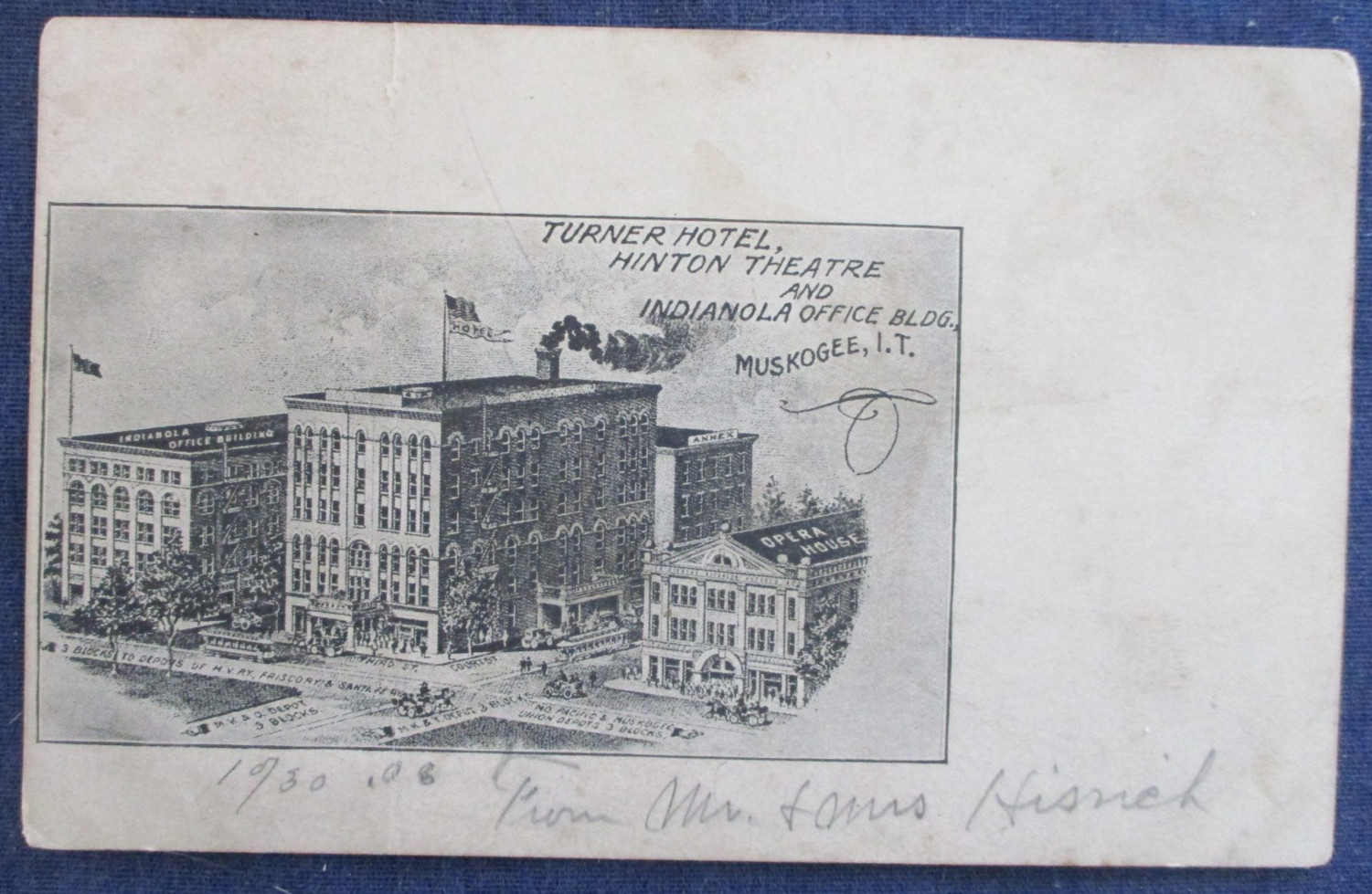 1906 Oklahoma Muskogee I.T. Turner Hotel Theater & Office Building Postcard