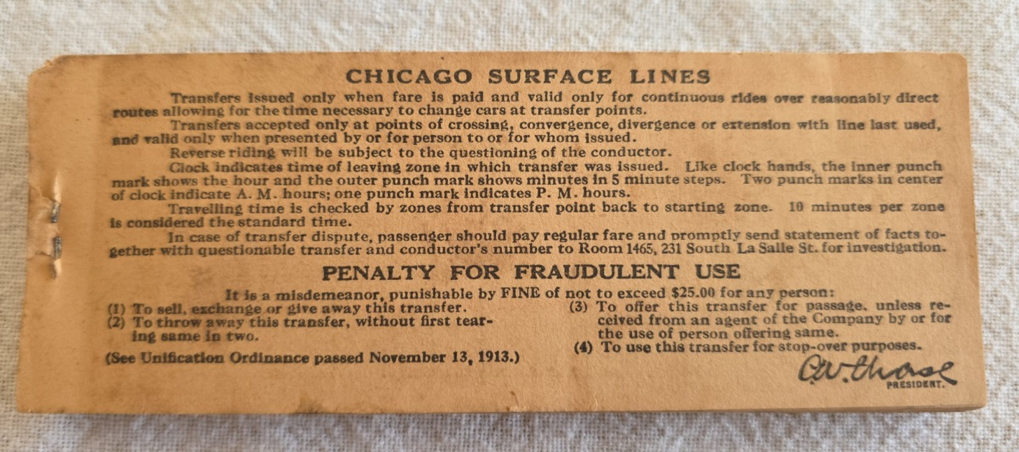 C. 1930s Chicago Surface Lines Railroad Whole Ticket Pad Book Pulaski RD