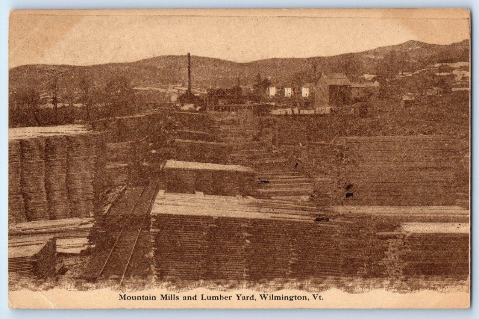 1918 Wilmington Vermont VT Vintage Postcard Mountain Mills Lumber Yard Posted