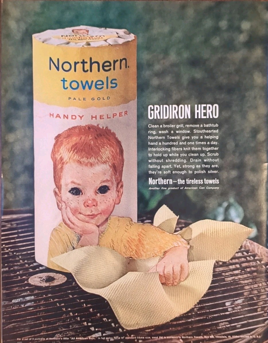 1962 Northern Tissue Vintage Toilet Paper Print Ad Little Boy