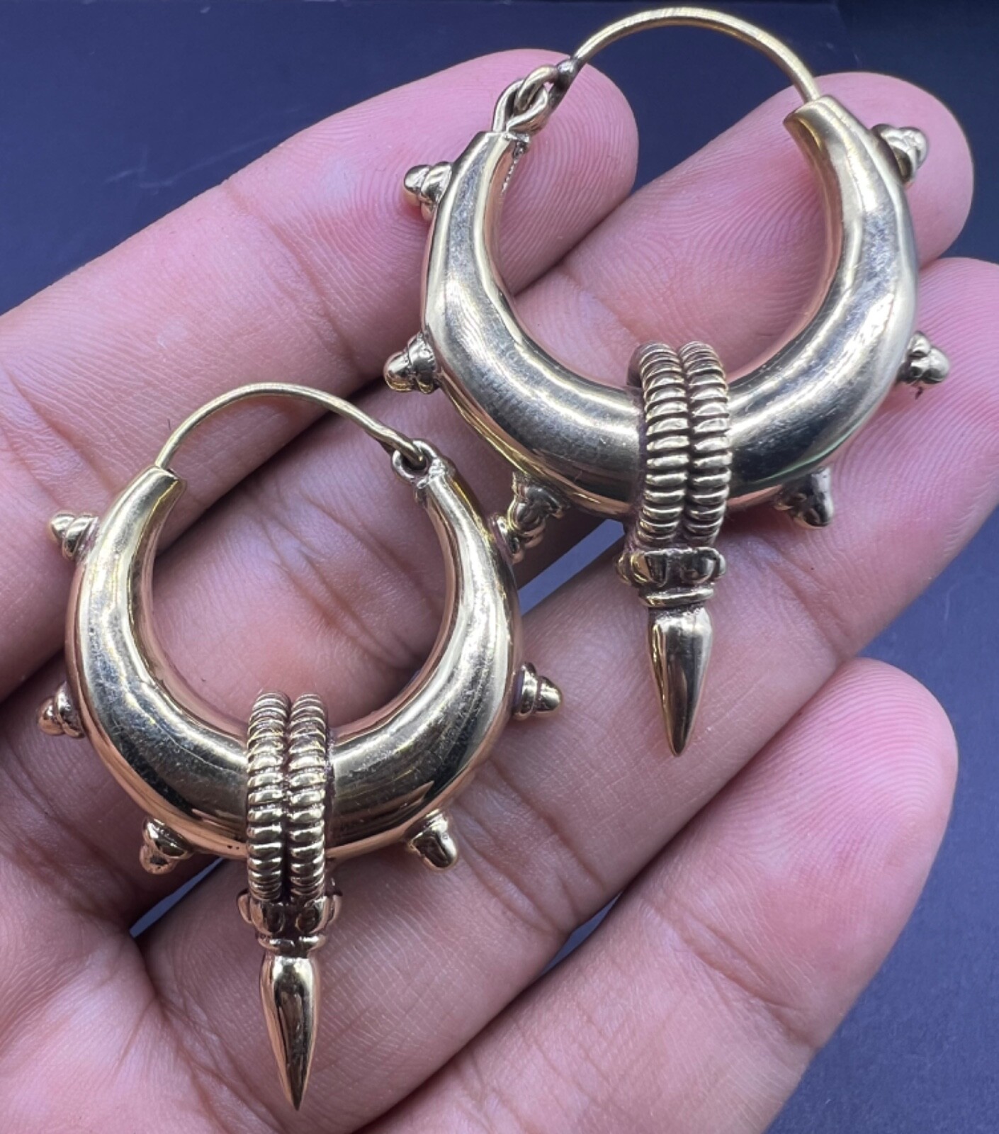 Rare Old Antique Central Asian Jewelries Pair Earrings With Gold Gliding Finsh