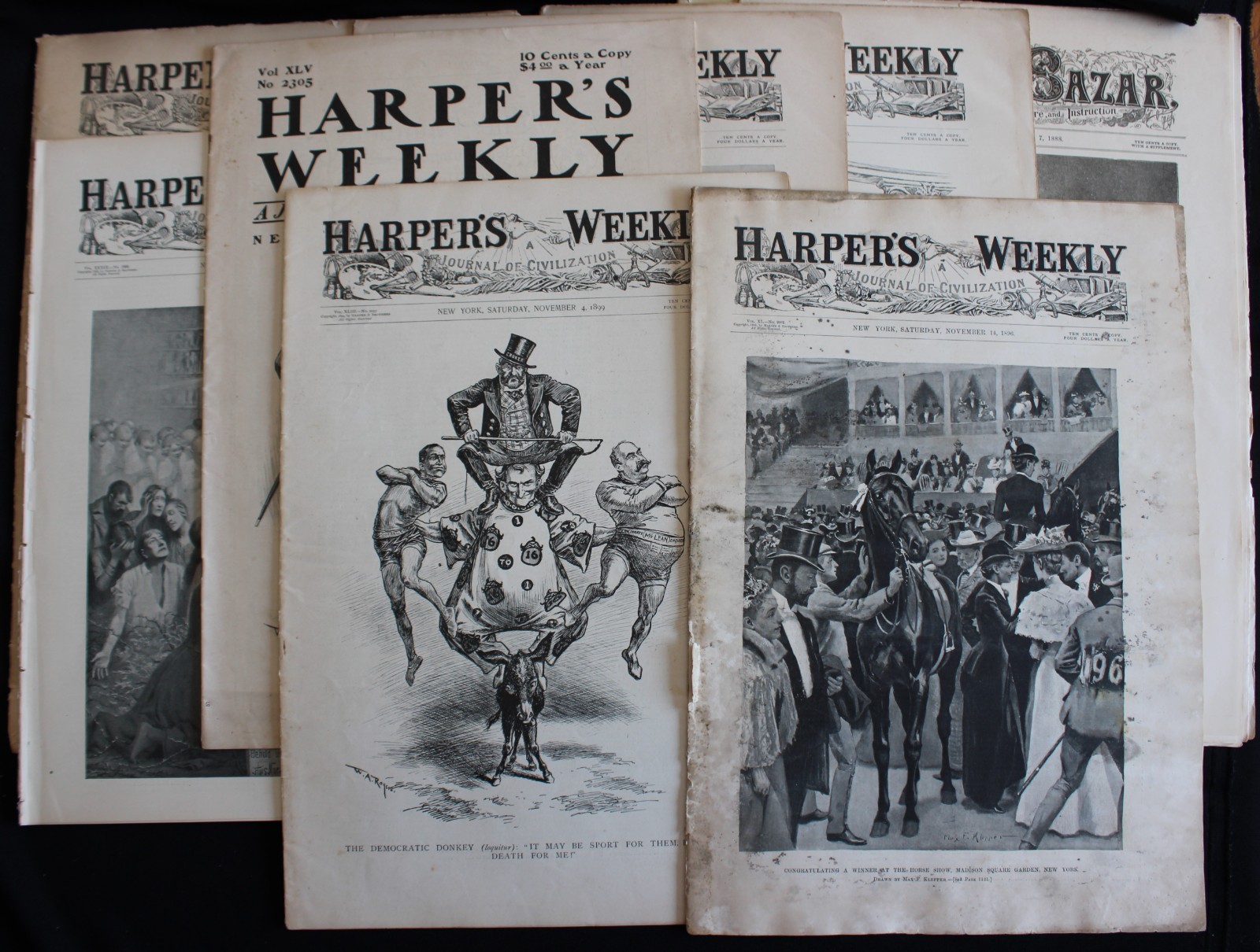 LOT OF 9 1891-1901 HARPER\'S WEEKLY NEWSPAPERS-POLITICS-RELIGION-FASHION-SPORTS