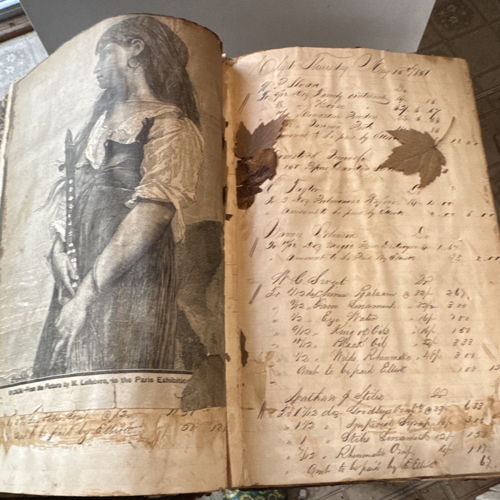 1850s Victorian Antique Handwritten Day Book Ledger Scrapbook Engravings, Poetry