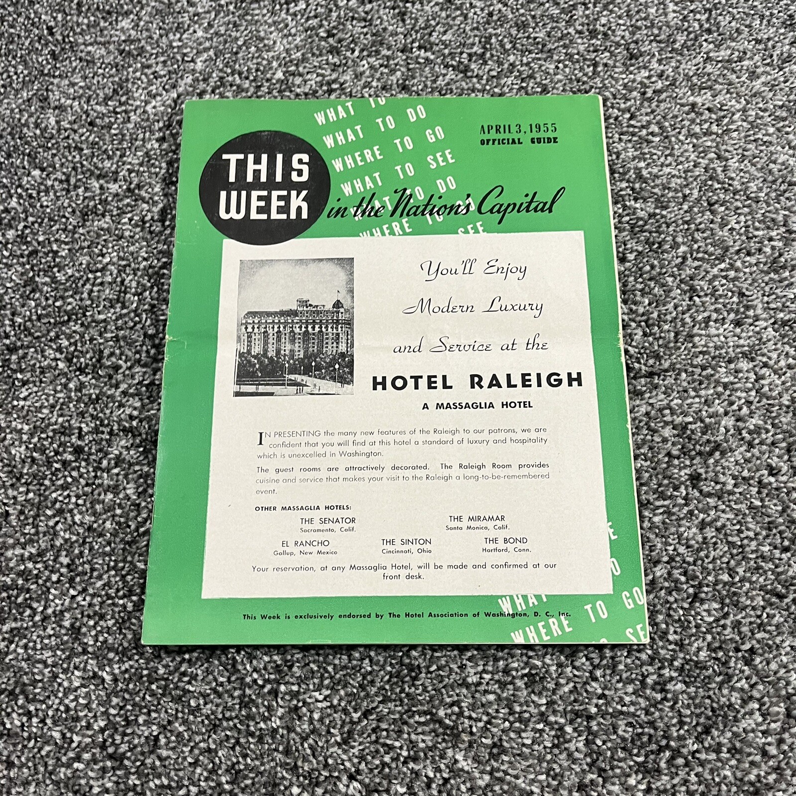 1959 Hotel Raleigh In The Nations Capitol Official Guide Vintage