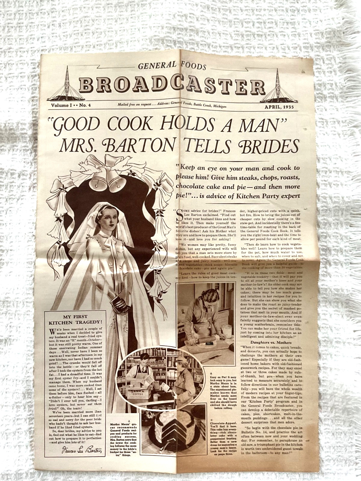 GENERAL FOODS BROADCASTER BATTLE CREEK MICH 1935 FRANCES LEE BARTON Tips, Recipe