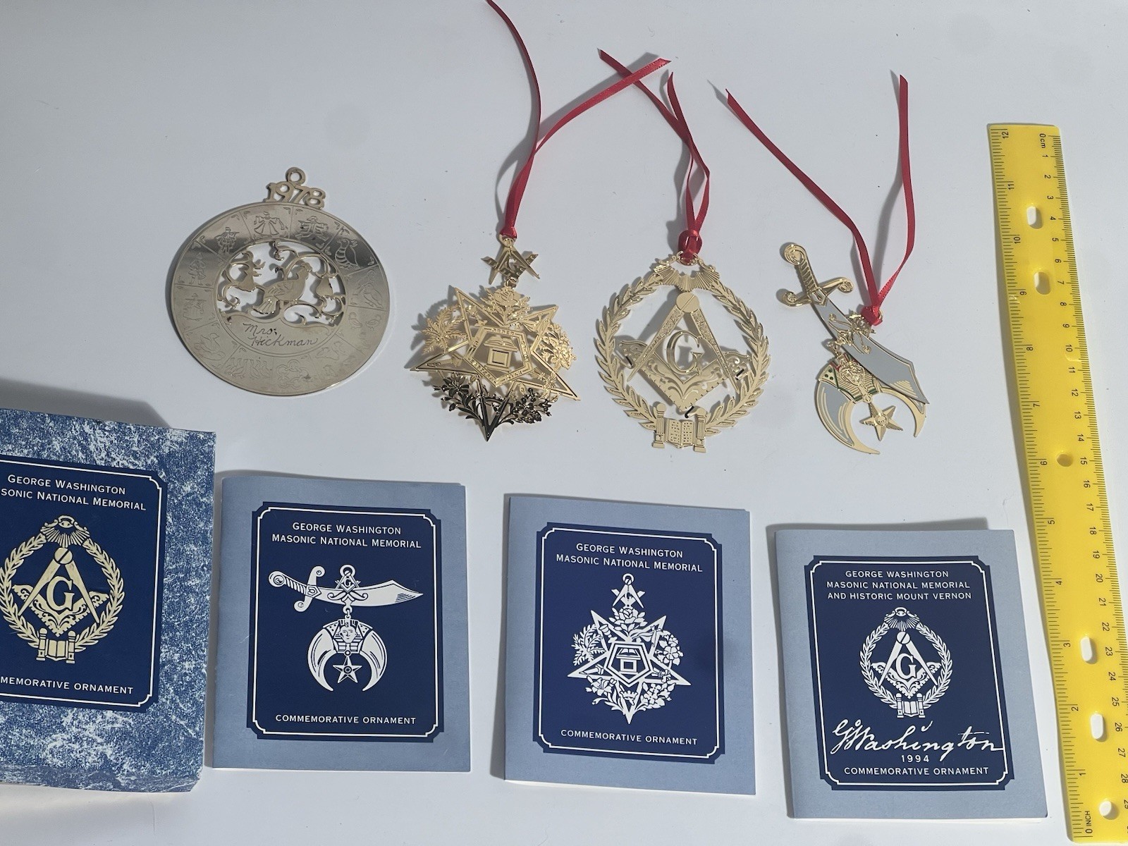 Set of 4 Vintage Masonic Commemorative Ornaments
