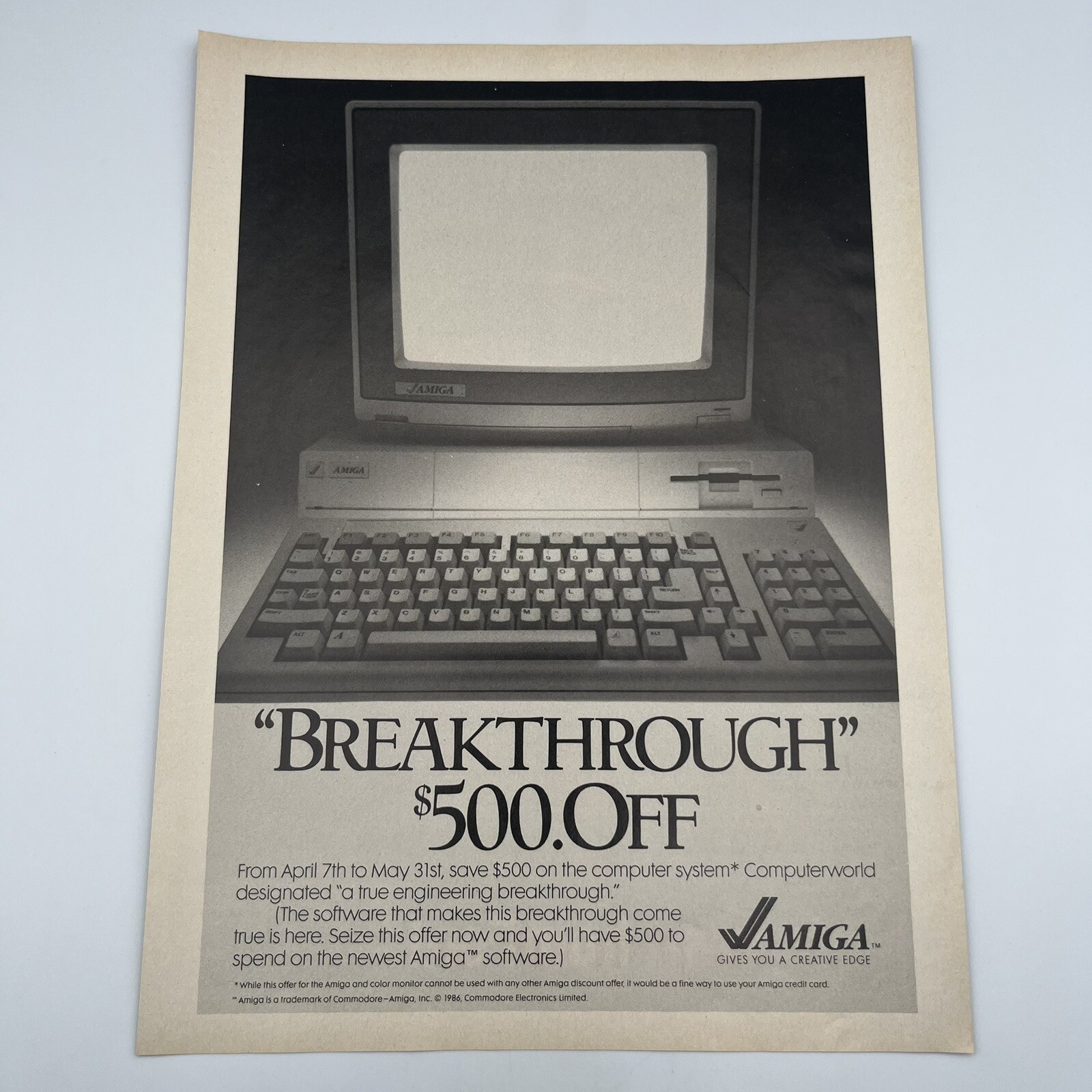 Commodore Amiga Computer 1986 Vintage Print Ad retro computer