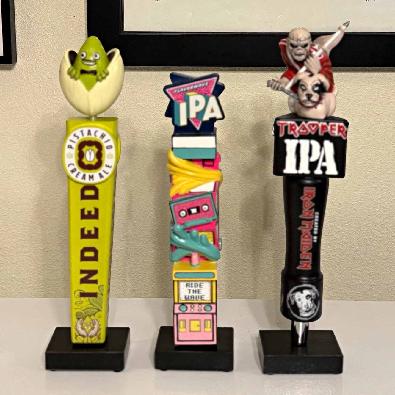 RARE Lot of 3 Beer Tap Handles - Trooper & Indeed Pistachio/Flavorwave