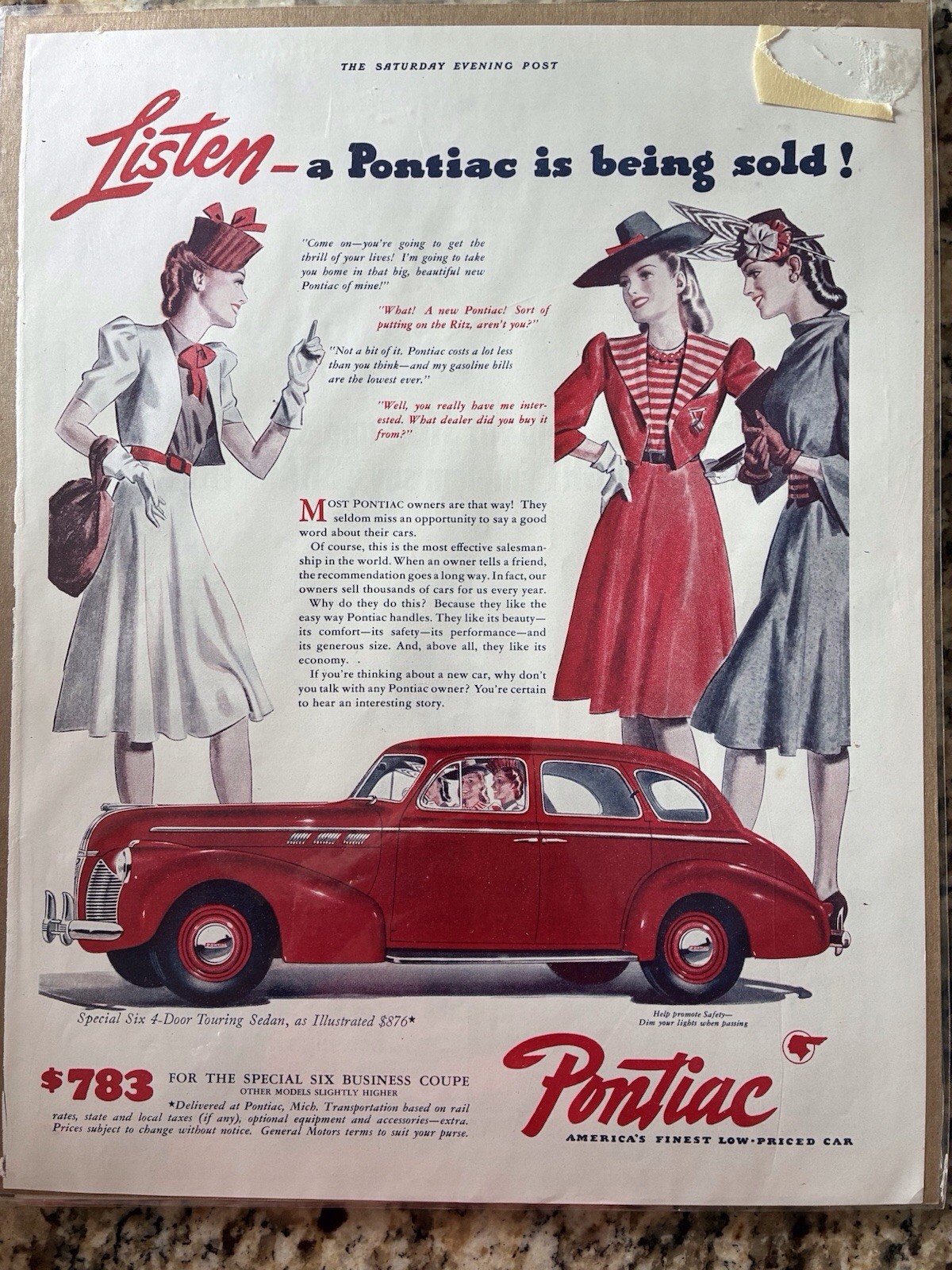 Vintage Pontiac 1940 Magazine Print Ads  Special Six Coupe & Sedan