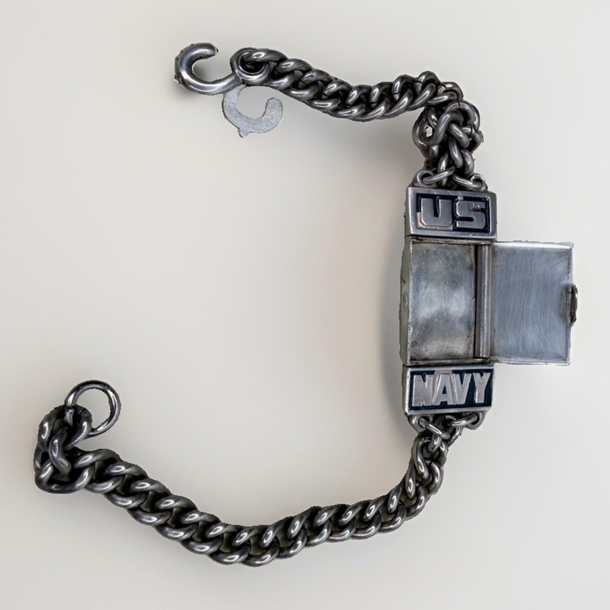 Vintage USN Navy WWII WW2 Sterling Silver Locketag Bracelet Locket Chain 7.5”20g