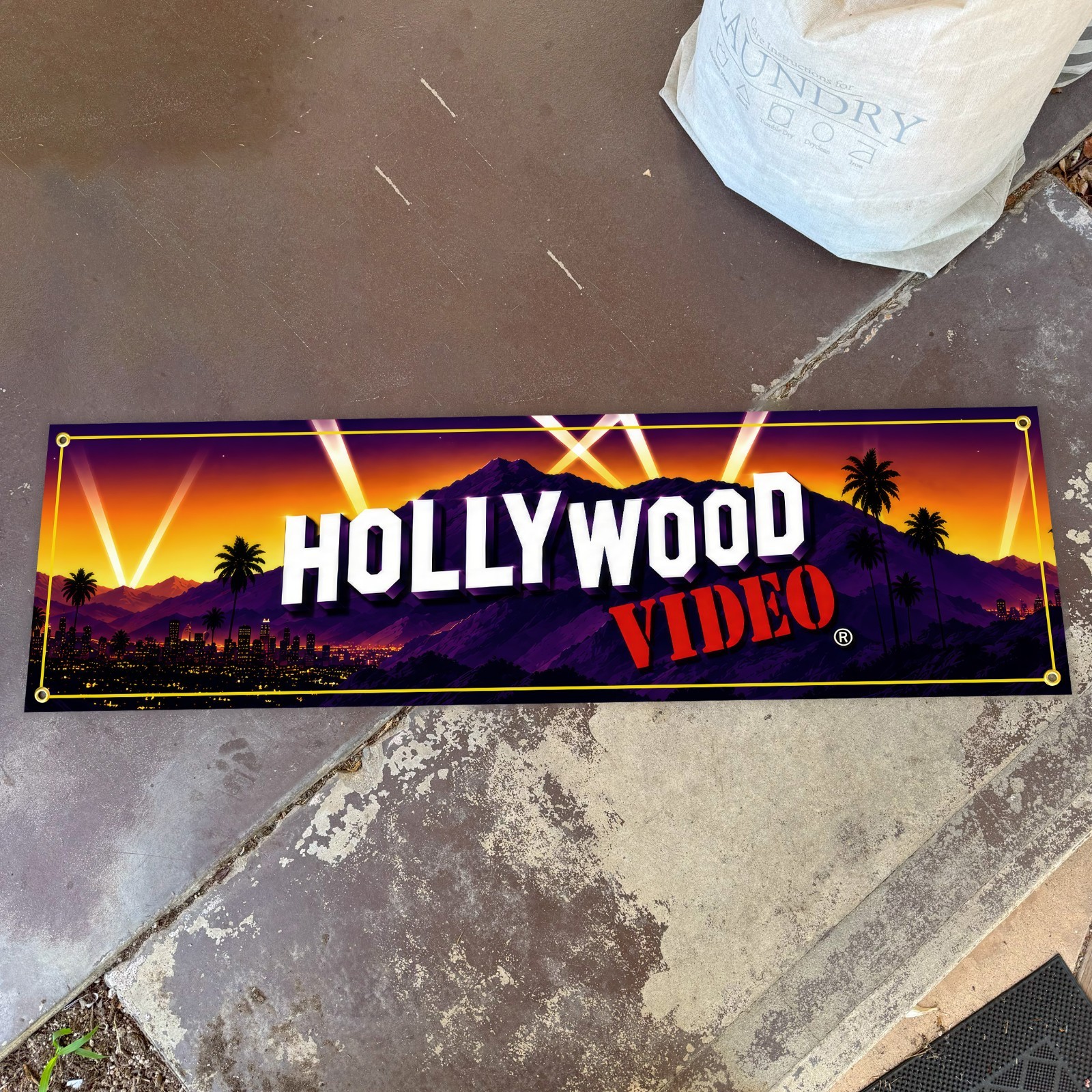 Hollywood Video Banner 4FT Retro 90s Video Store VHS Movie Rental Sign
