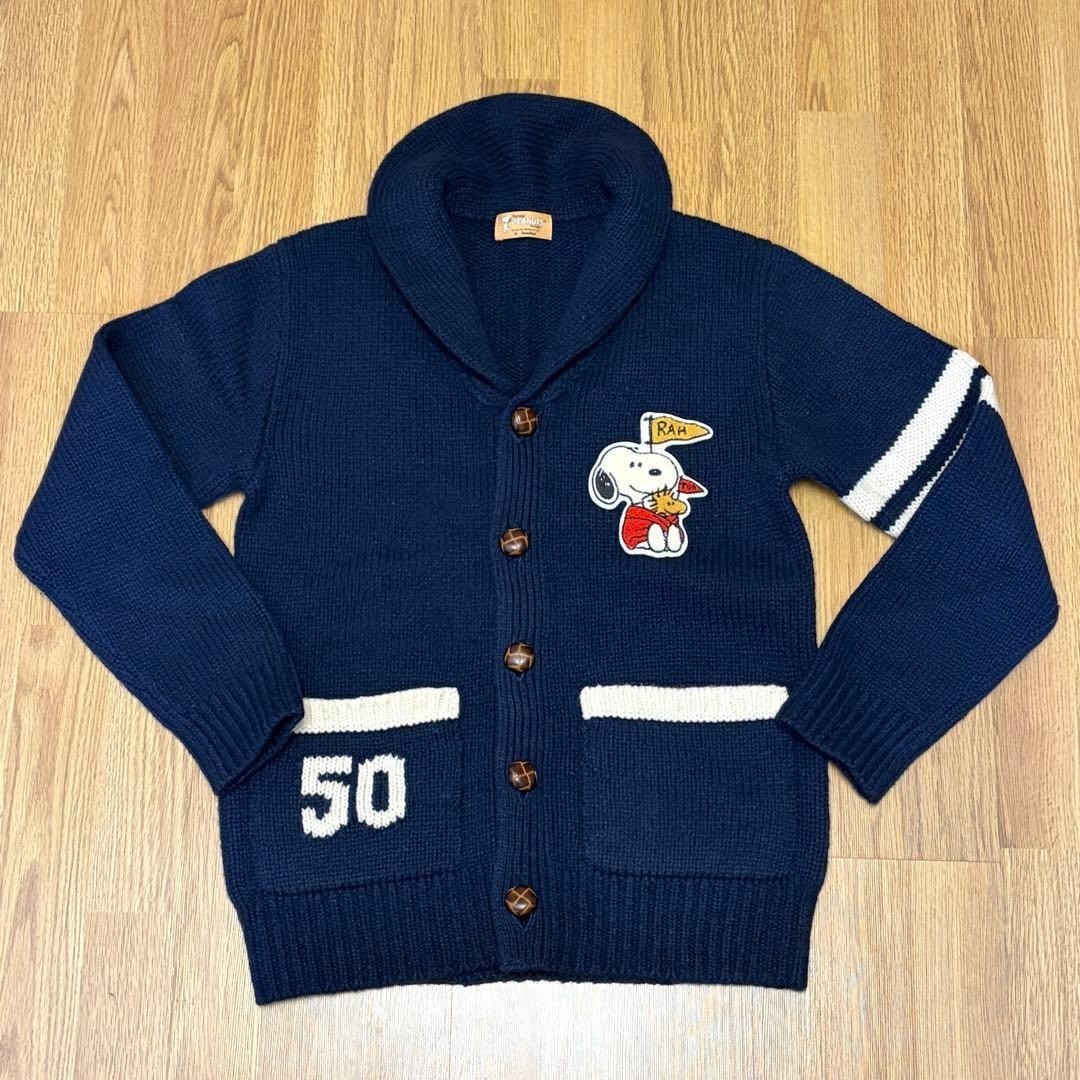 PEANUTS Snoopy Knit Cardigan Navy Embroidered Familiar Medium Try On Only #1553