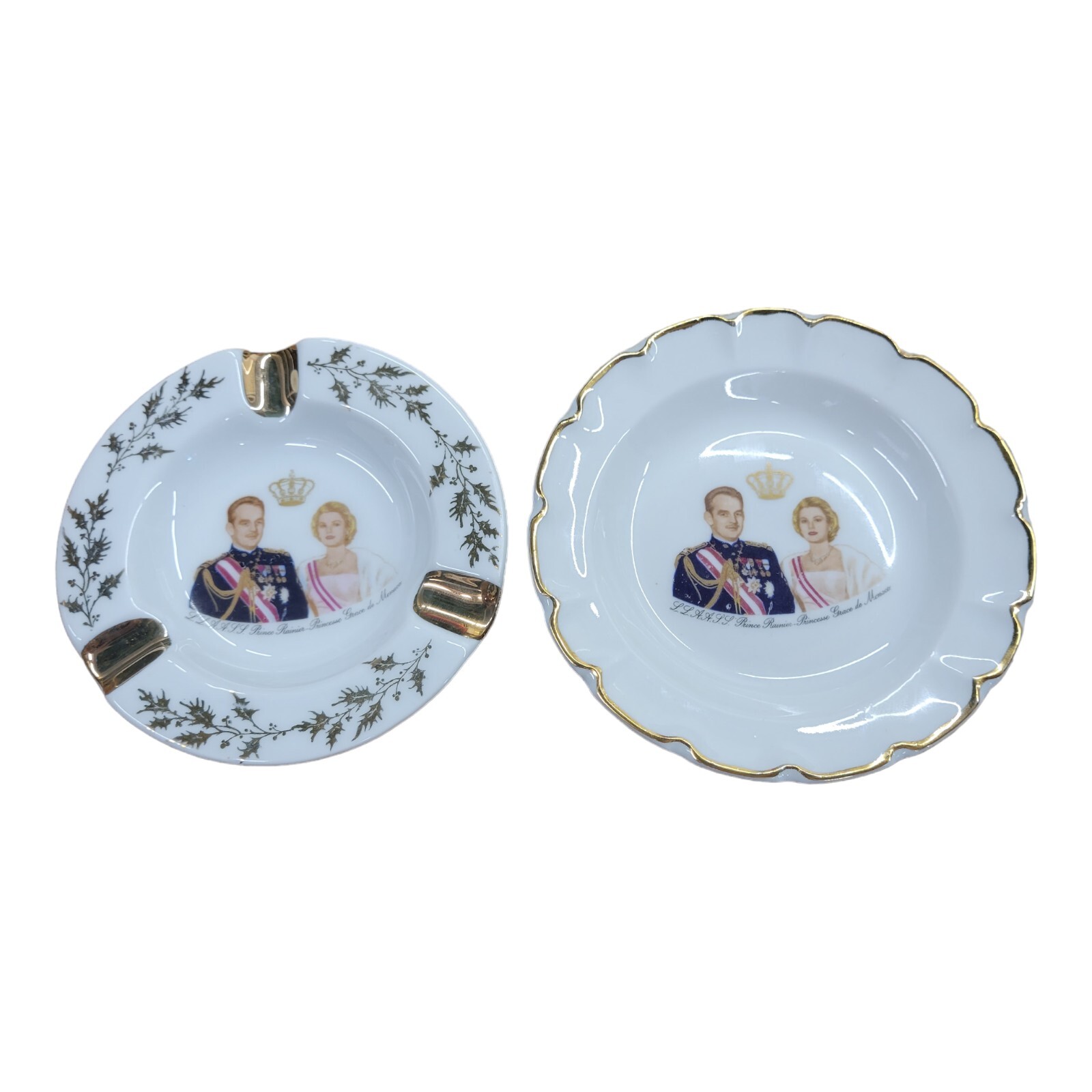VTG Limoges Set of 2 Dishes Prince Rainier Grace Kelly Monaco Ashtray Trinket