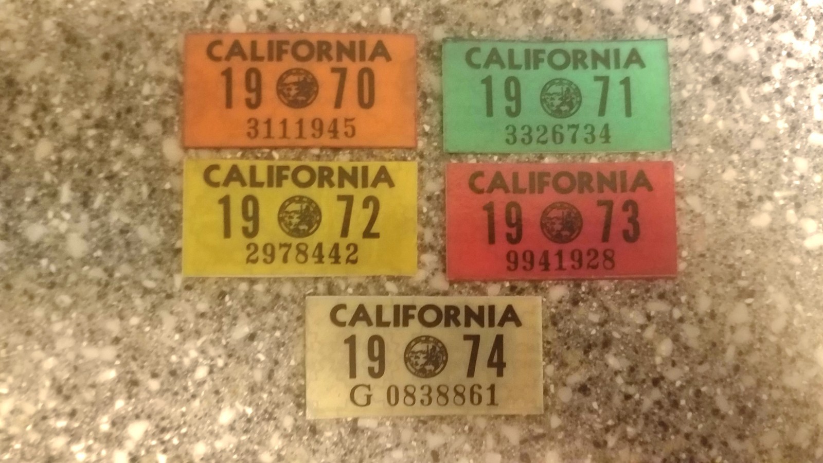 One 1970 1971 1972 1973 1974 California License Plate Sticker, Authentic