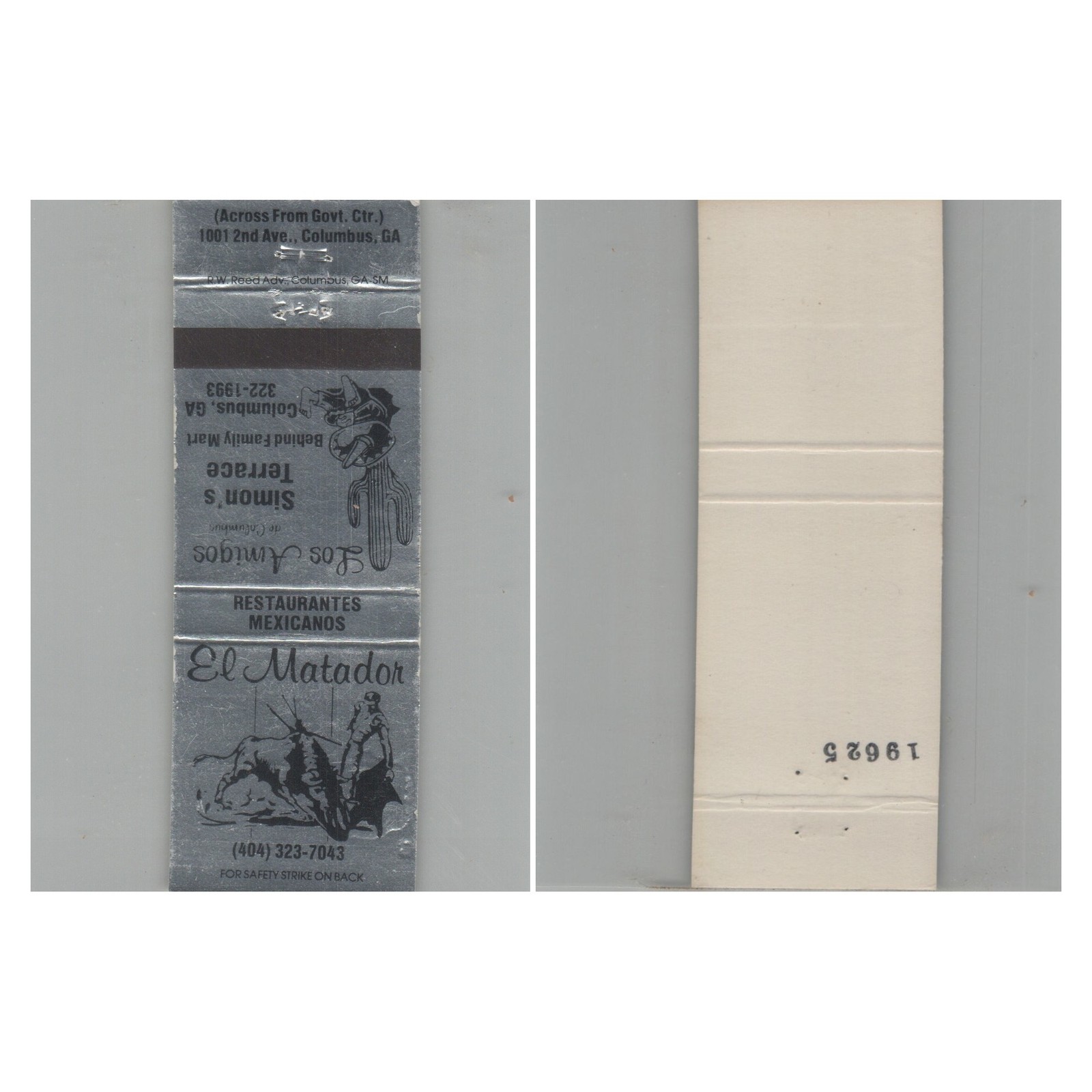 Matchbook Cover El Matador Restaurantes Mexicanos Columbus GA