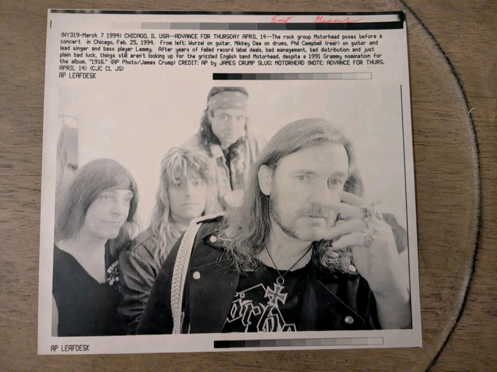 Motorhead  Poses Before A Concert, Vintage 1994 AP Photo With Lemmy 