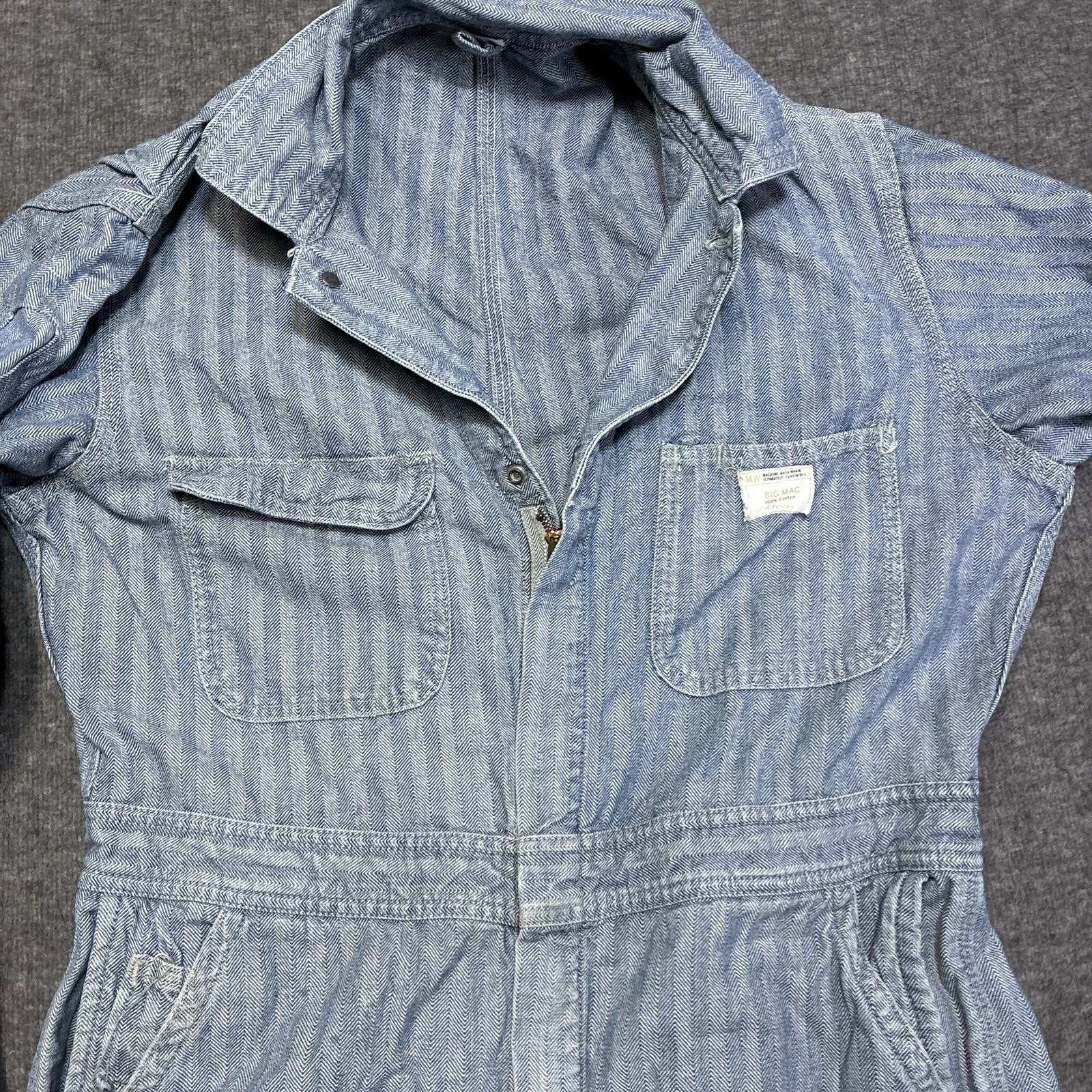 Vintage 1960s Big Mac JC Penney Hickory Stripe Herringbone Coveralls 40L Men