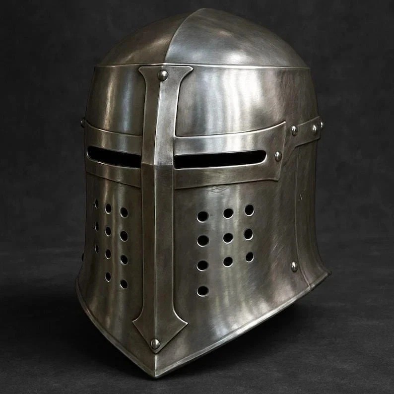 Medieval Great Helmet Crusader Knight Helmet Steel Armor Helmet LARP Cosplay