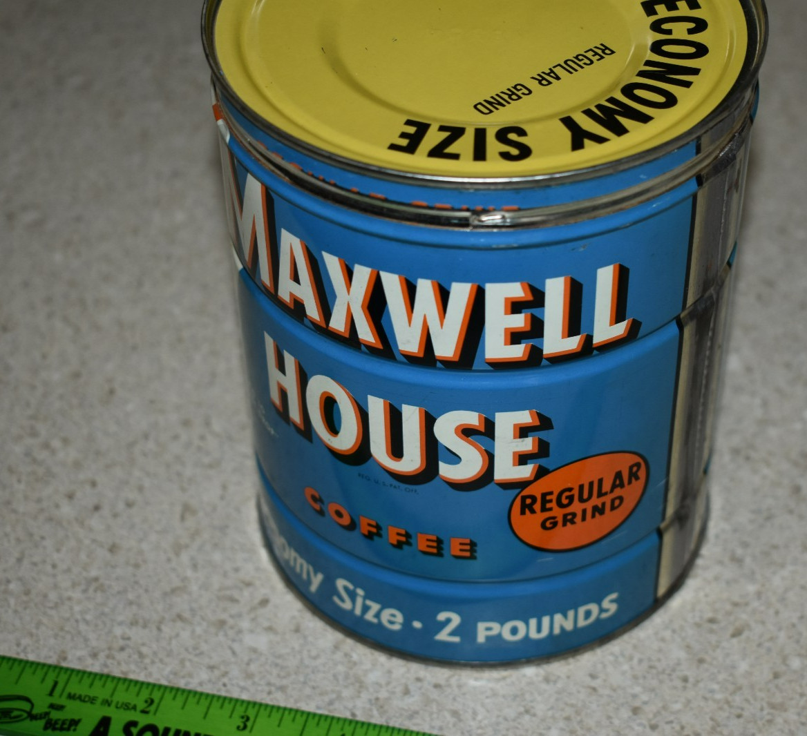 Vintage MAXWELL HOUSE COFFEE 2 lb Tin Tall Can & Lid Regular Good to the *READ*
