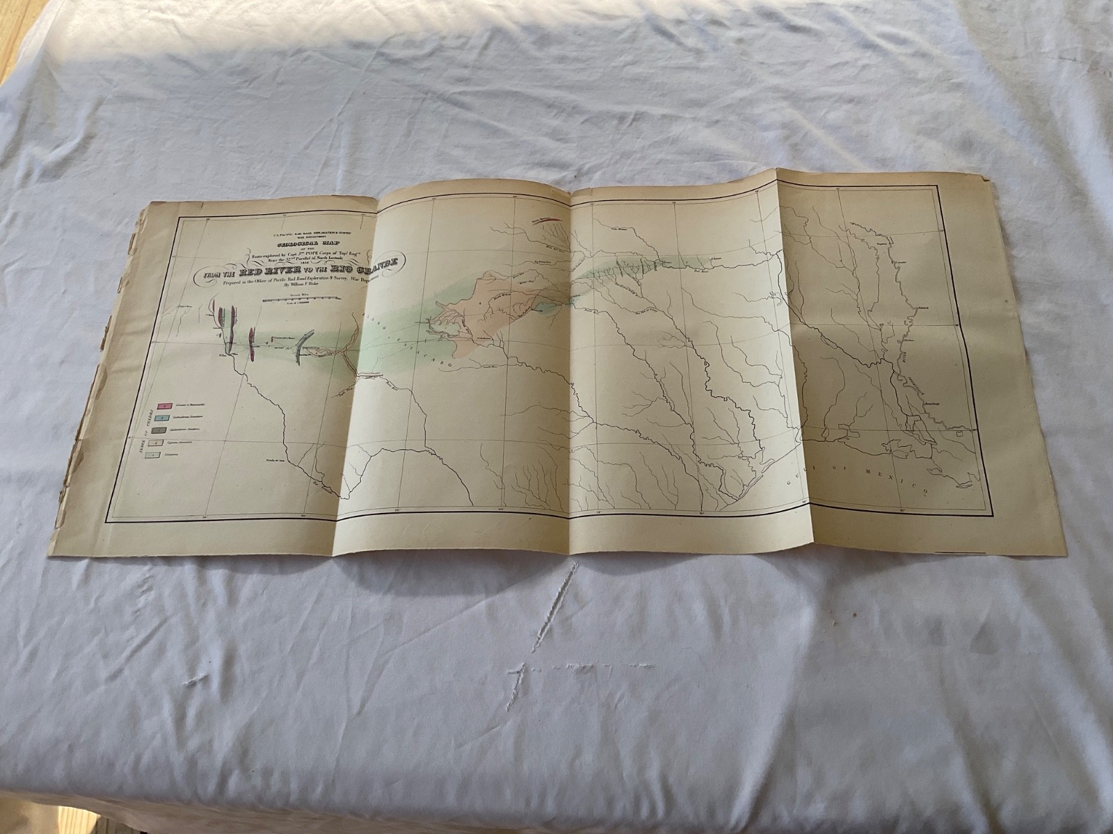 US PACIFIC RAILROAD GEOLOGY SECTION MAP RED RIVER 1854 2 MAPS CAPT J POPE