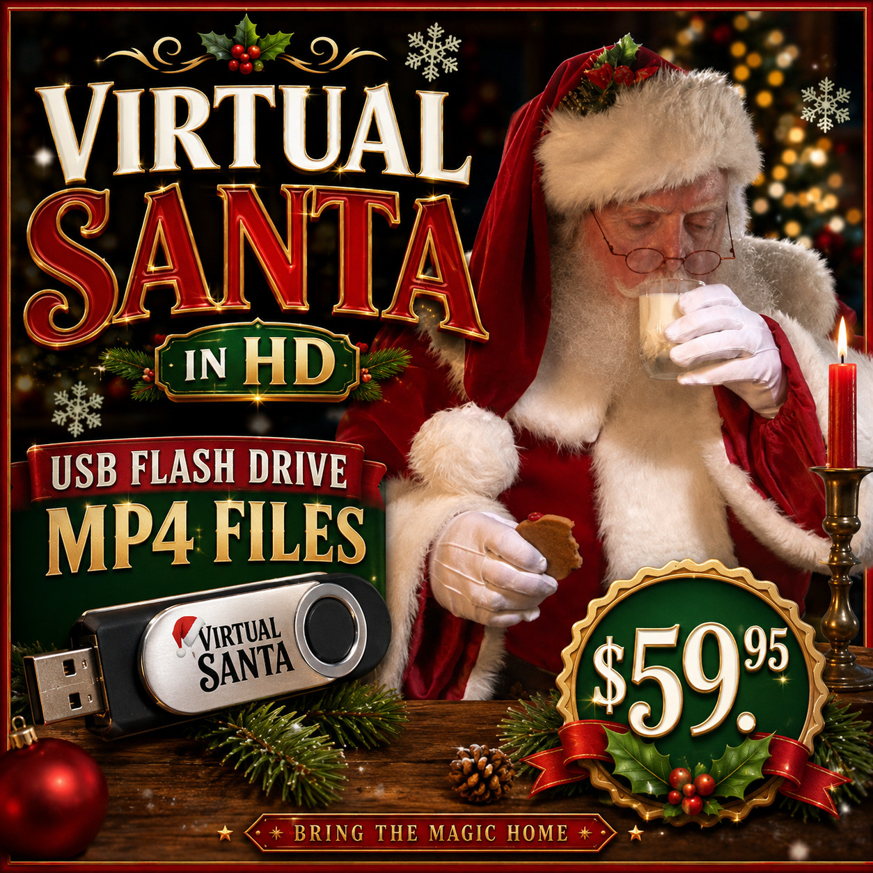 🎅 VIRTUAL SANTA in HD  - Christmas Video Experience - On USB Flash Drive🎄