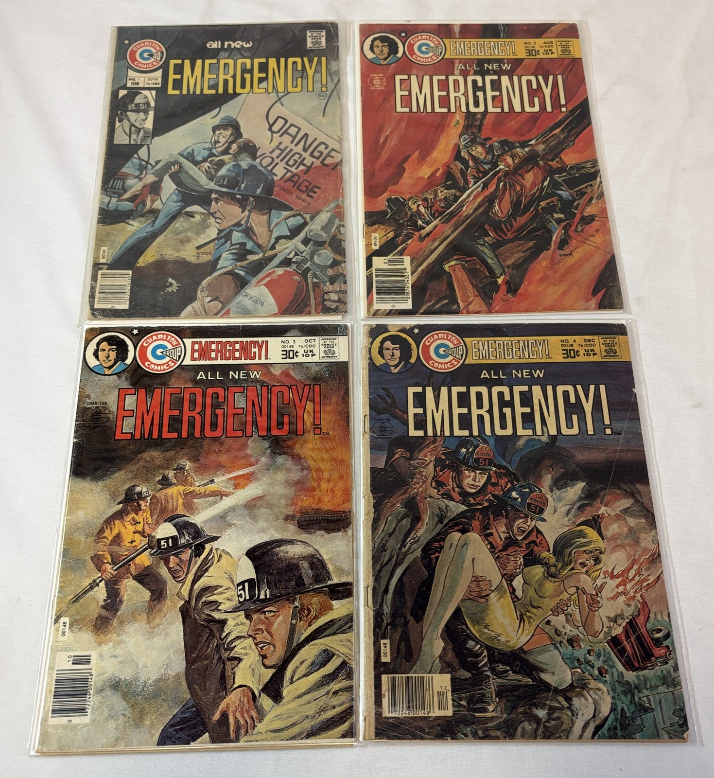 1976 Charlton EMERGENCY firefighter tv show comics #1 2 3 4 ~ FULL SET