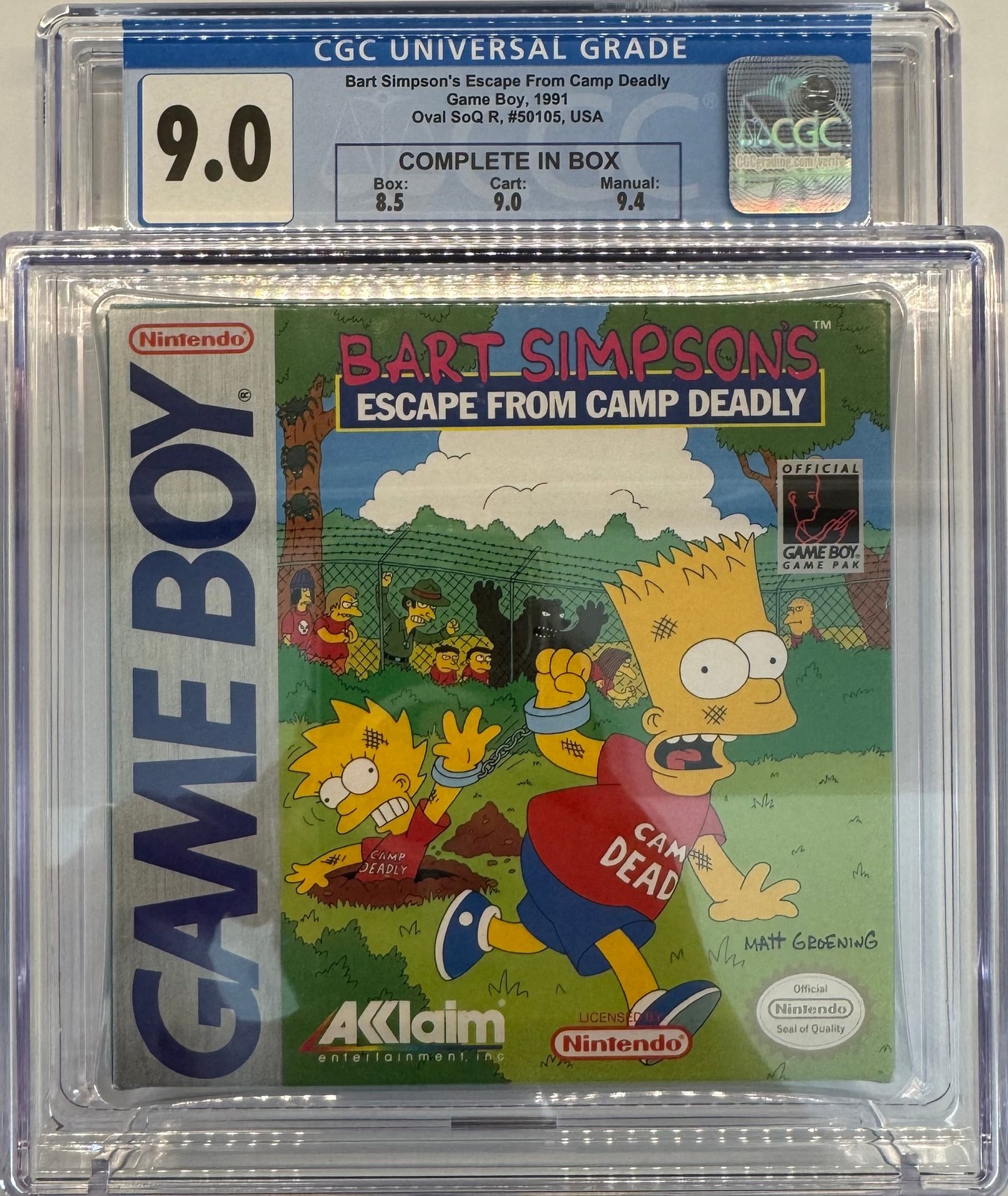 Bart Simpson's Escape from Camp Deadly CGC 9.0 Game Boy 1991 CIB L@@K