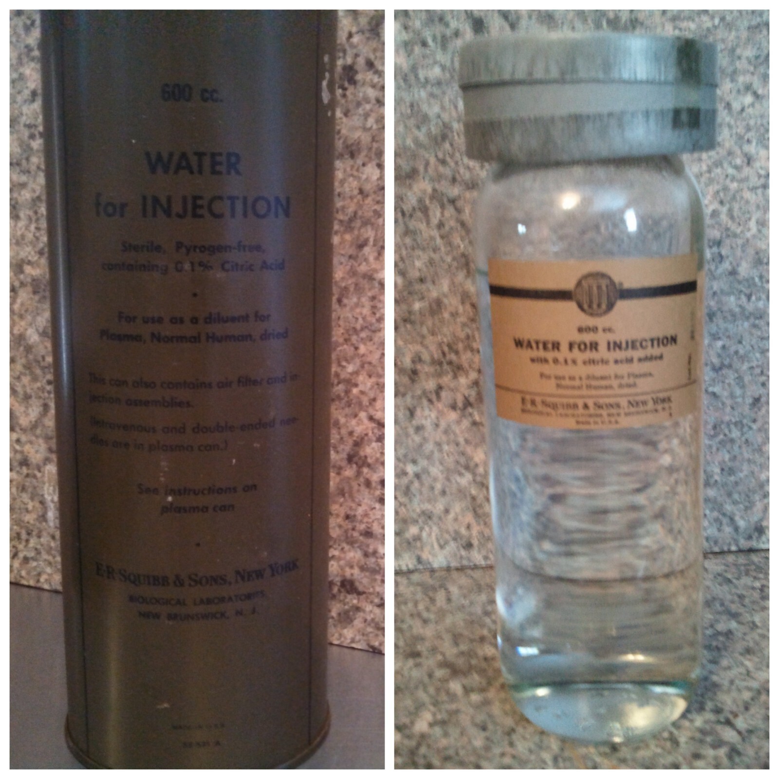 Military Medical Supplies, Army Surplus, Plasma Water, WW2 - WWII, Original USA