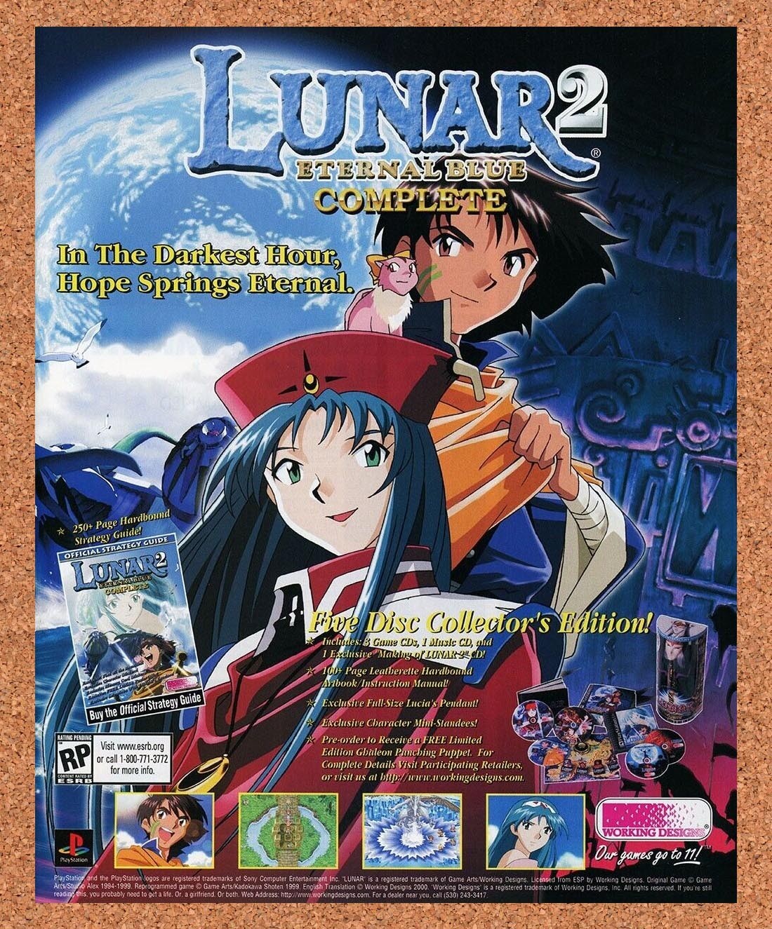 1998 Lunar 2 Eternal Blue PS1 Original Advertisement / Retro Promo v1