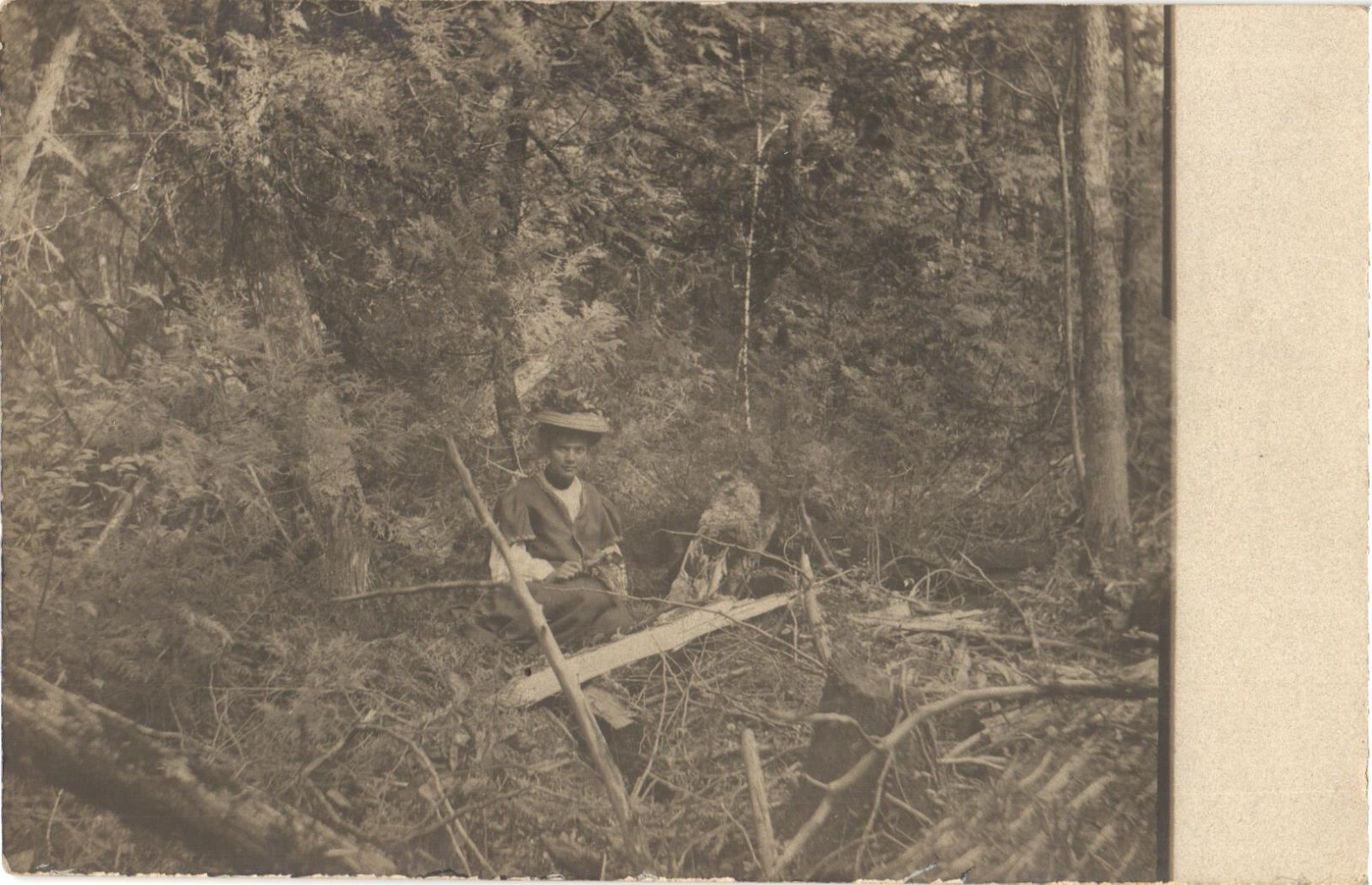 Woman in Forest Woods Rustic Scene RPPC Real Photo Postcard c. 1910 Unused