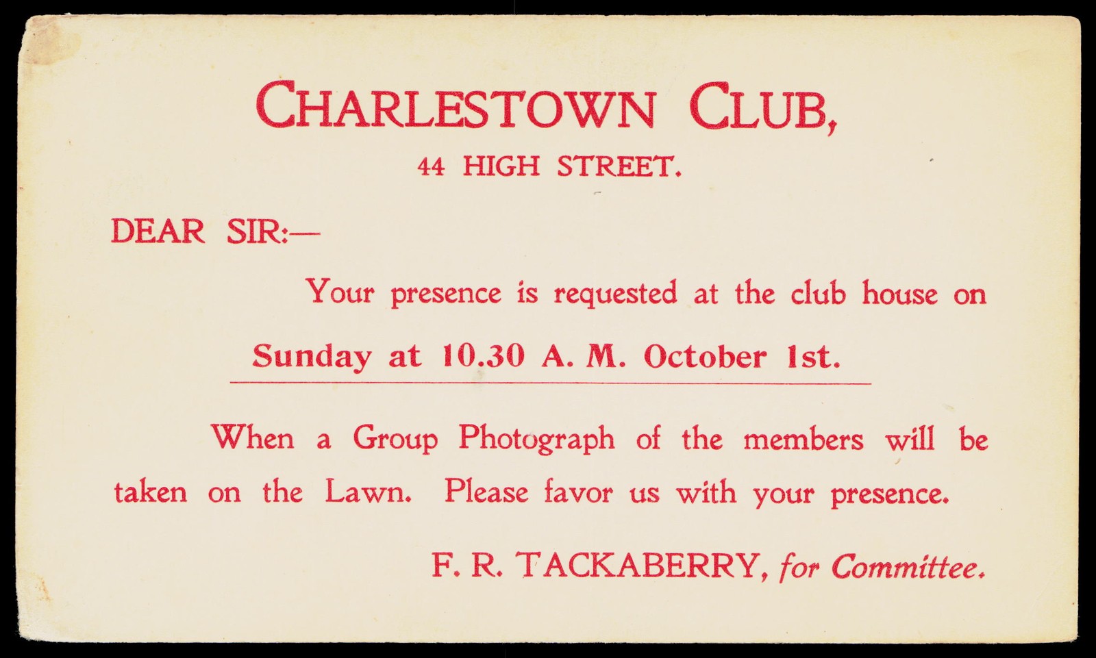 C1890s Charlestown Club 44 High St Charlestown MA Victorian Postal Card Invitati