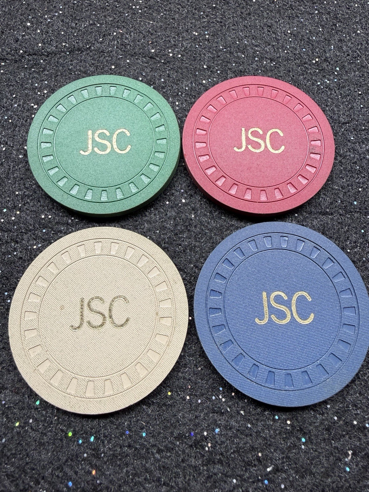 Vintage JSC Casino Clay Poker Chips Lot Of 4. Ponderosa Club. Bend, Oregon.