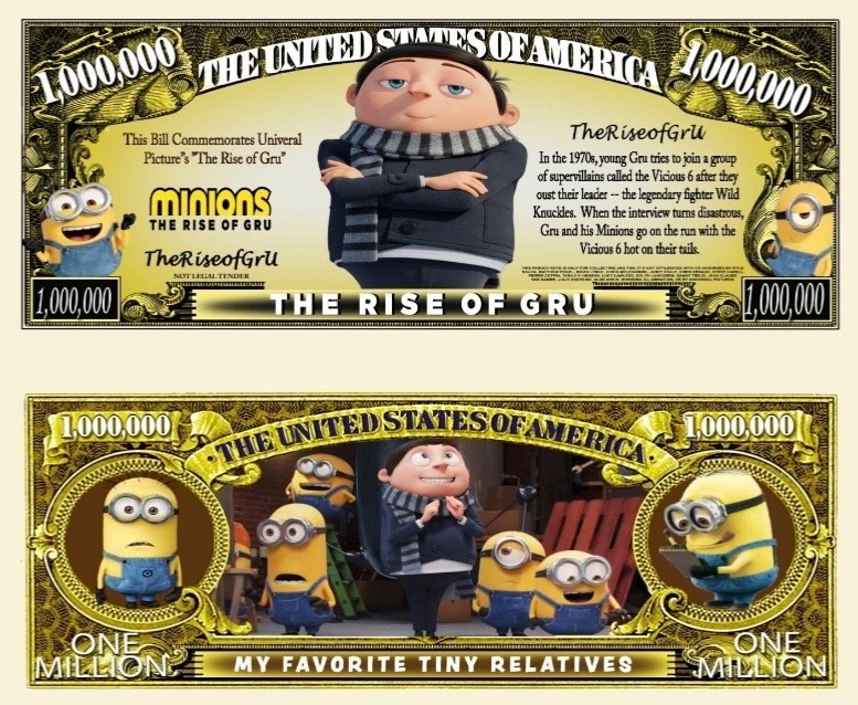 100 Pack Minions Rise of Gru Money Collectible Novelty 1 Million Dollar Bills