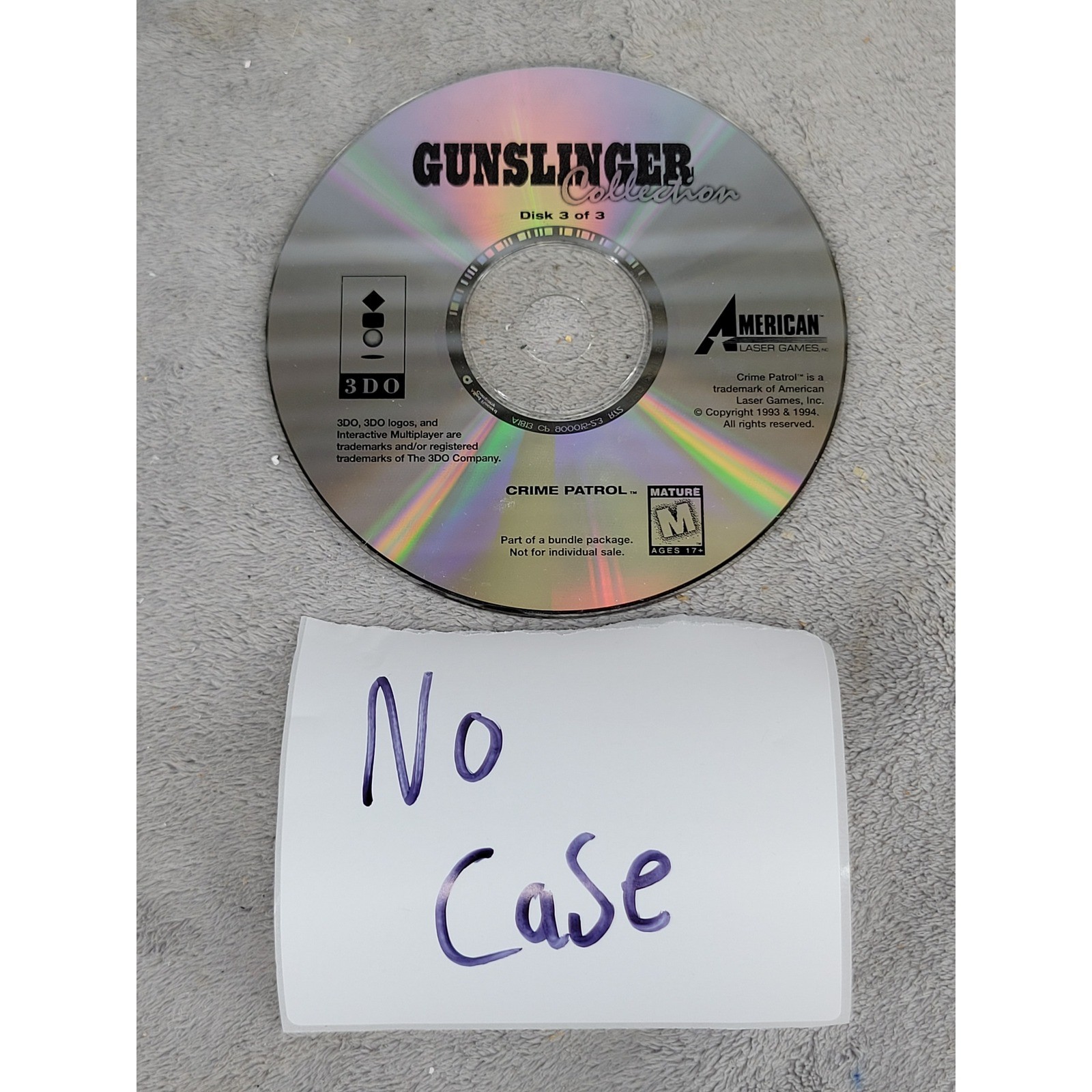 Crime Patrol 3DO Gunslinger Collection Disk 3 American Laser Games 1994 Disc