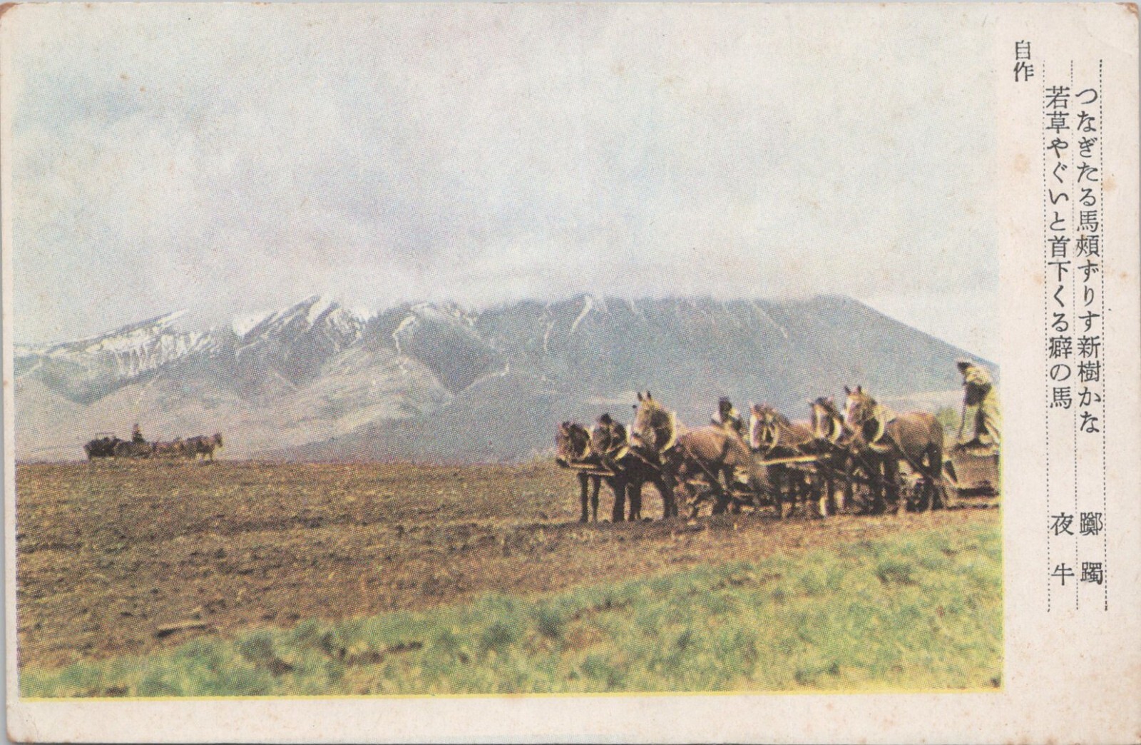 Photo PC Japan Farming Scene Horses Pulling Cart in the Field early 1900s
