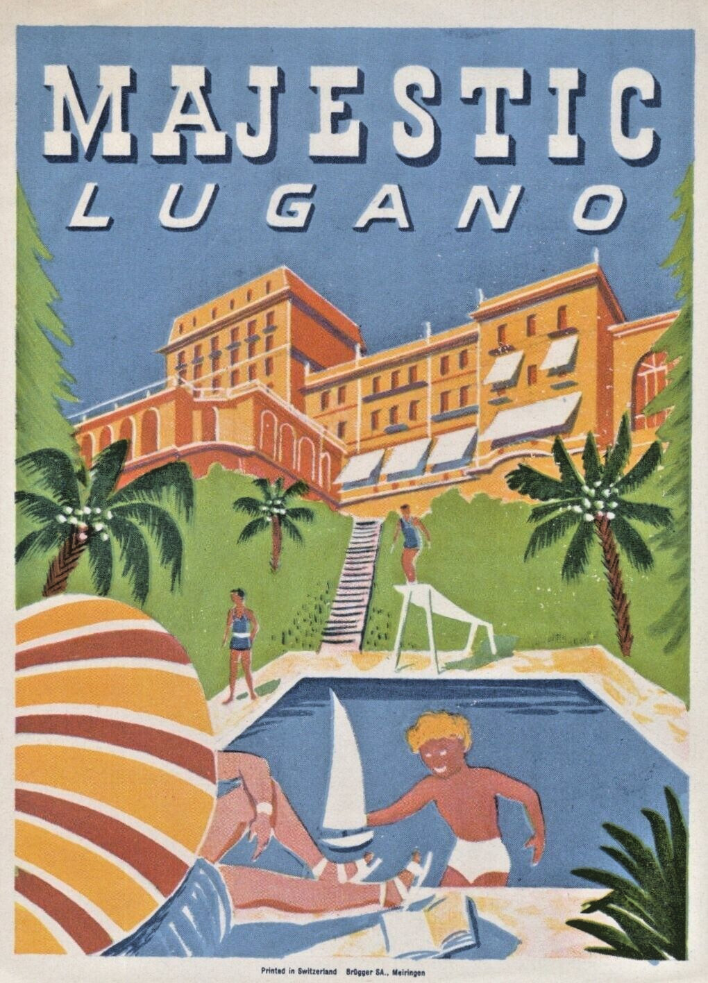 Original Vintage Luggage Label Majestic Lugano  A9T