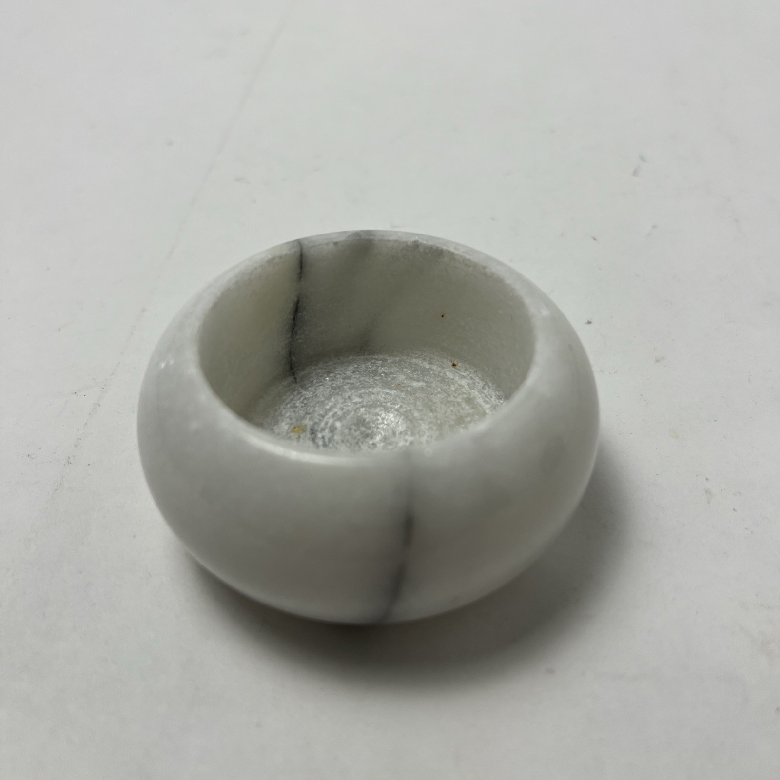 Antique Salt Cellar White + Gray Stone Round 2” Diameter 1” Tall