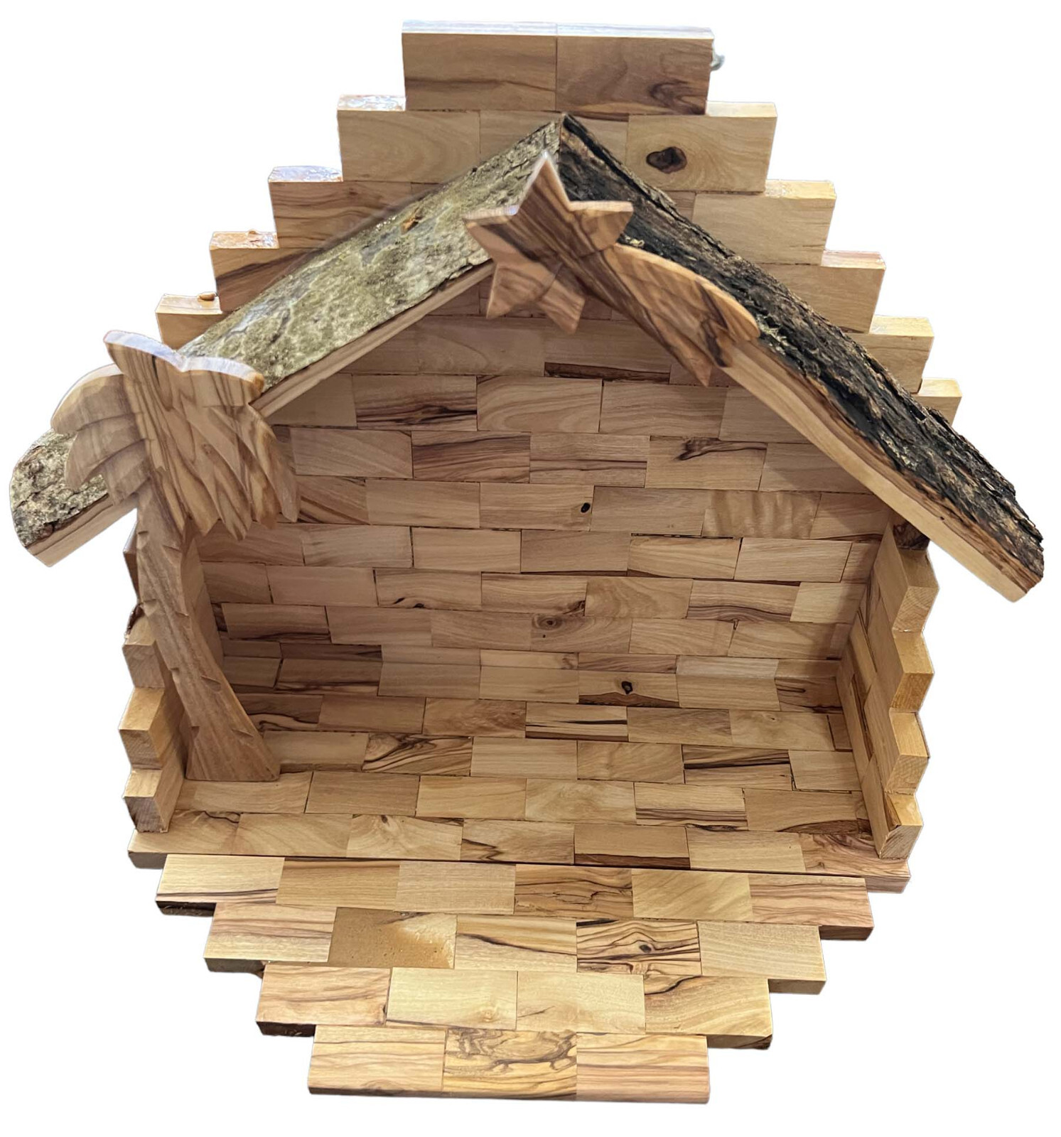 Large Olive Wood Nativity Set Manger Stable 11' wide. Made in Bethlehem