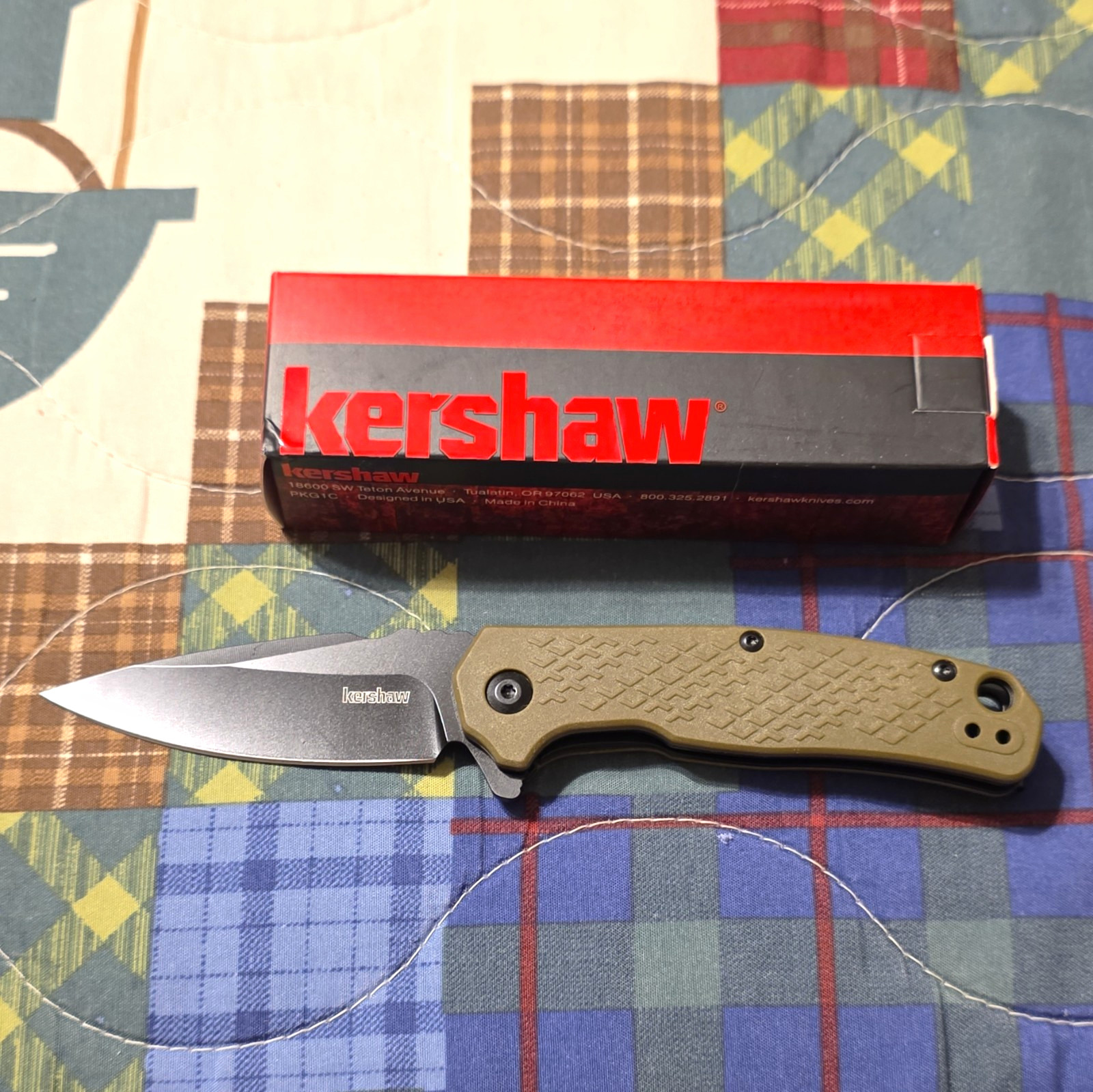 Kershaw Conduit 1407 Green/Black Drop Point Pocketknife Plain Liner Clip Box
