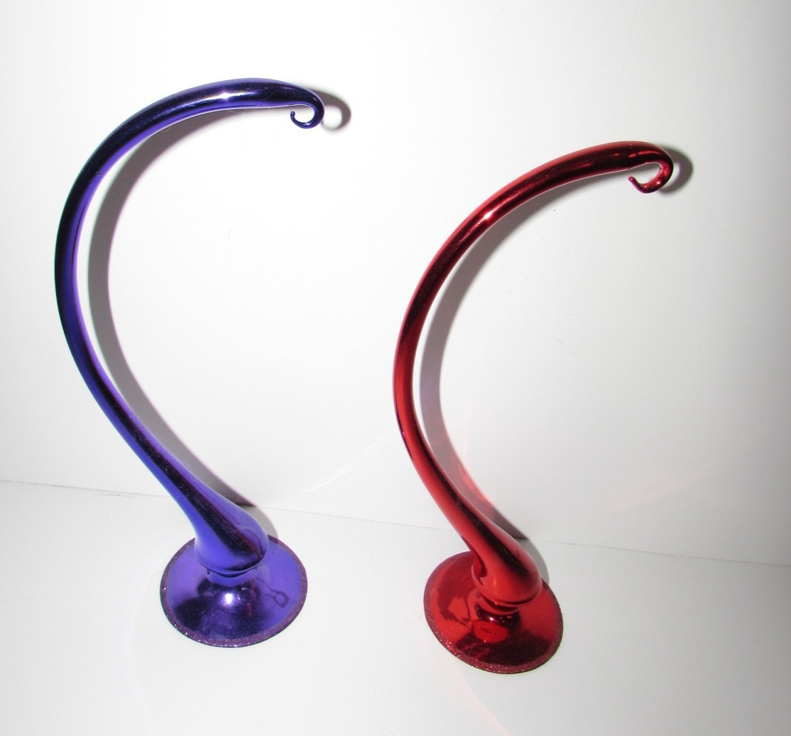 2 Christopher Radko Christmas Ornament Stand Holder Hanger Purple Red