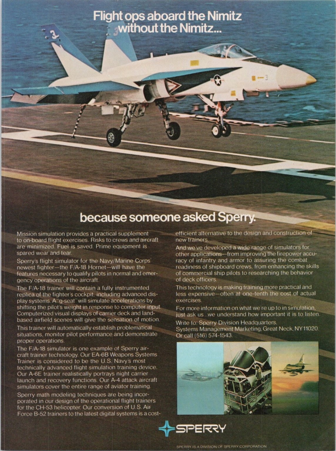 Sperry F/A-18 Hornet Flight Simulator Vintage 1980s Magazine Ad Print