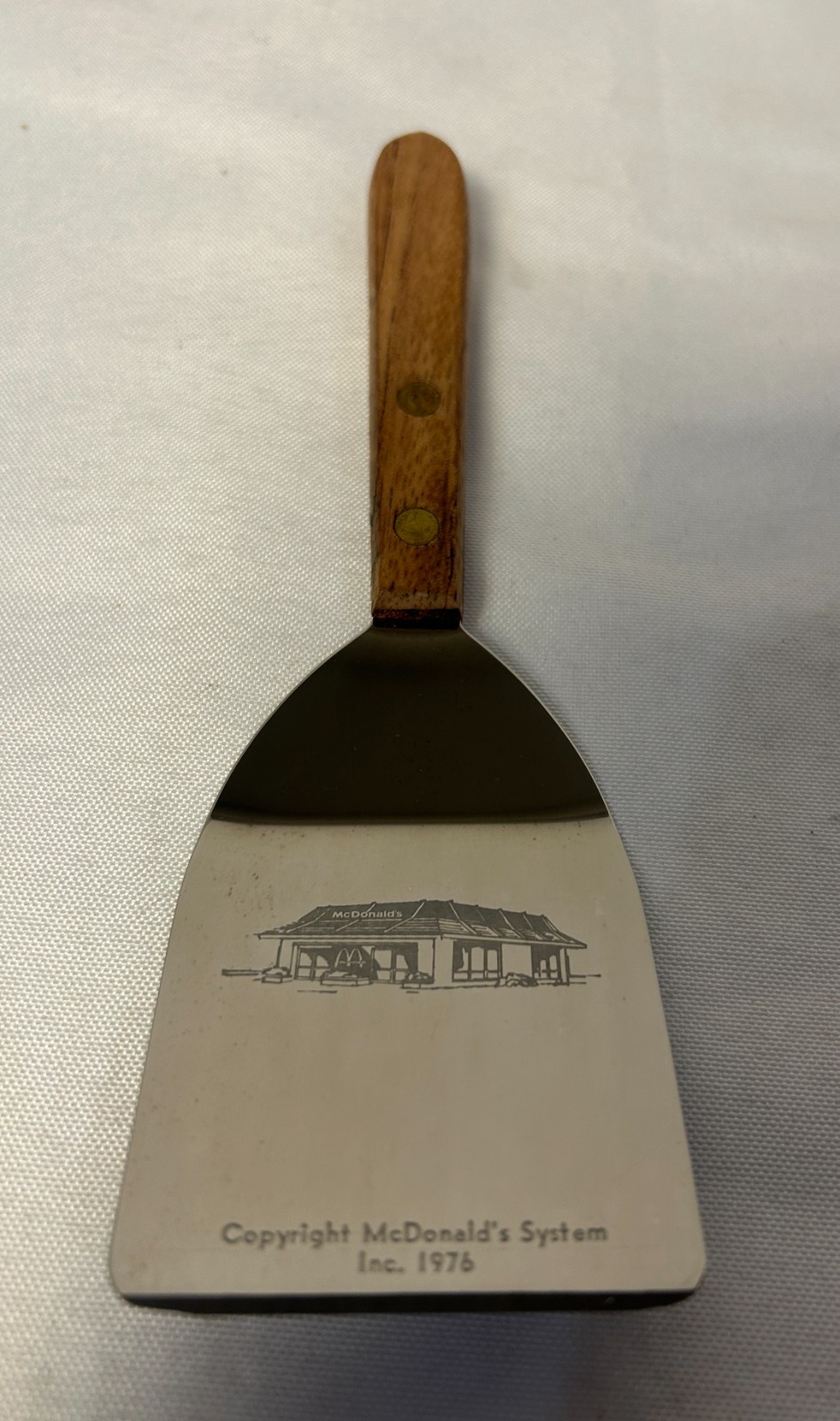 Vintage 1976 McDonald's Spatula MINT UNUSED Wood Handle Etched Restaurant Promo
