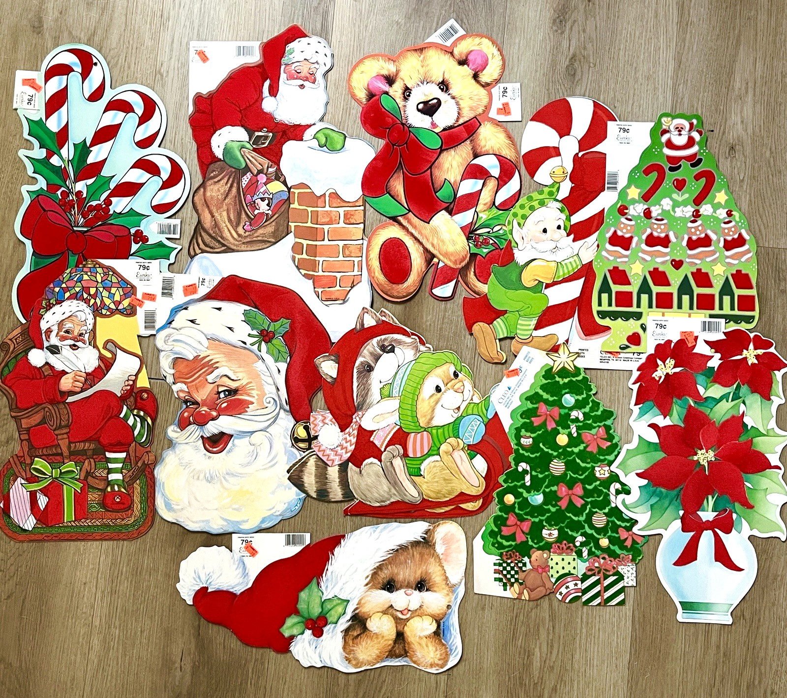 Vtg 80\'s Eureka Christmas Decoration Wall Decor Flocked 15 Cardboard Die Cut NEW