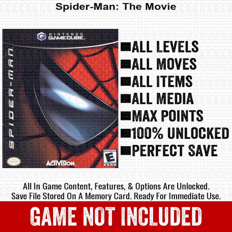 Spider-Man The Movie 100% Nintendo GameCube Memory Card Save CHEATS
