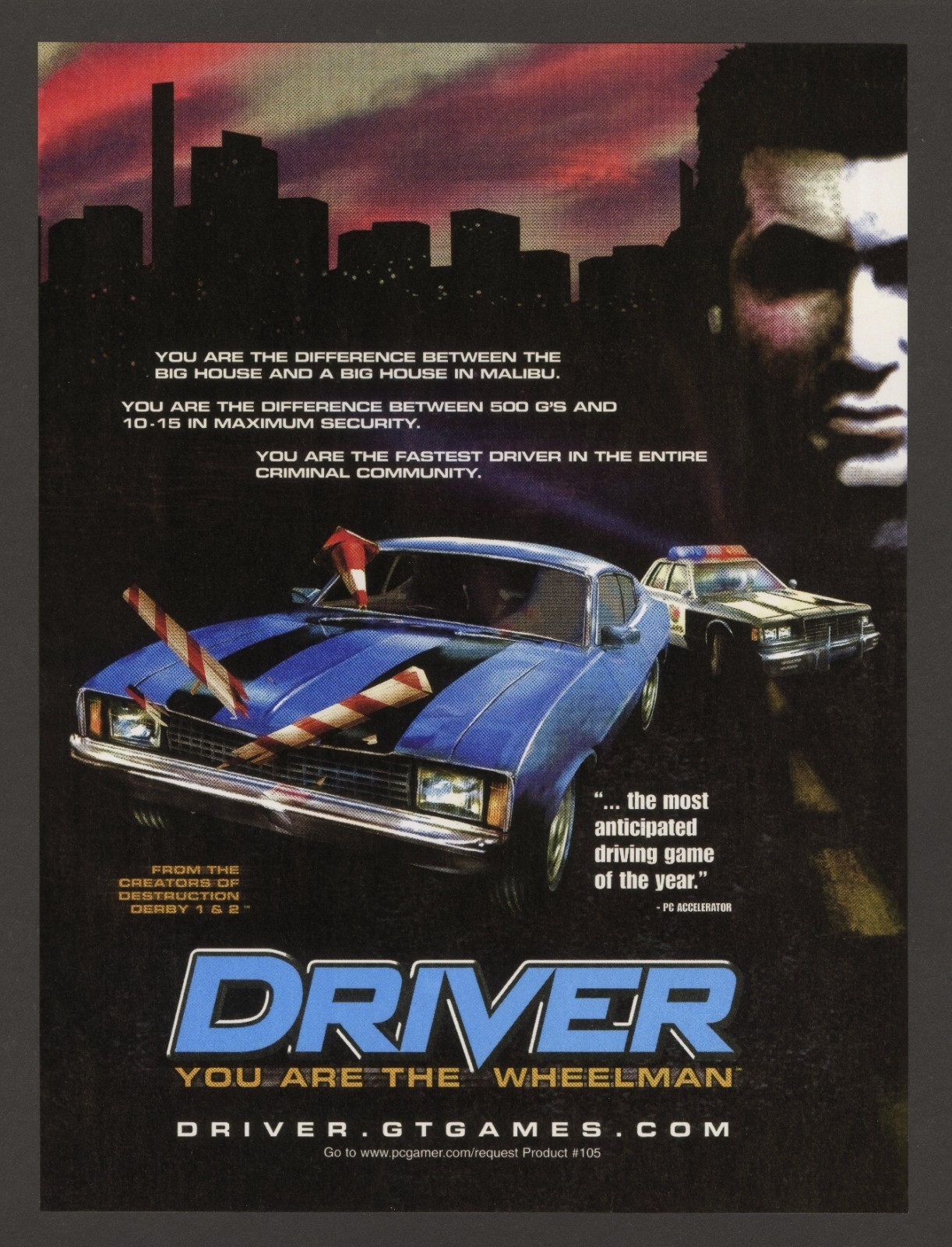 Driver You Are The Wheelman Playstation 1 PS1 Promo Ad Art Print Poster - Glossy