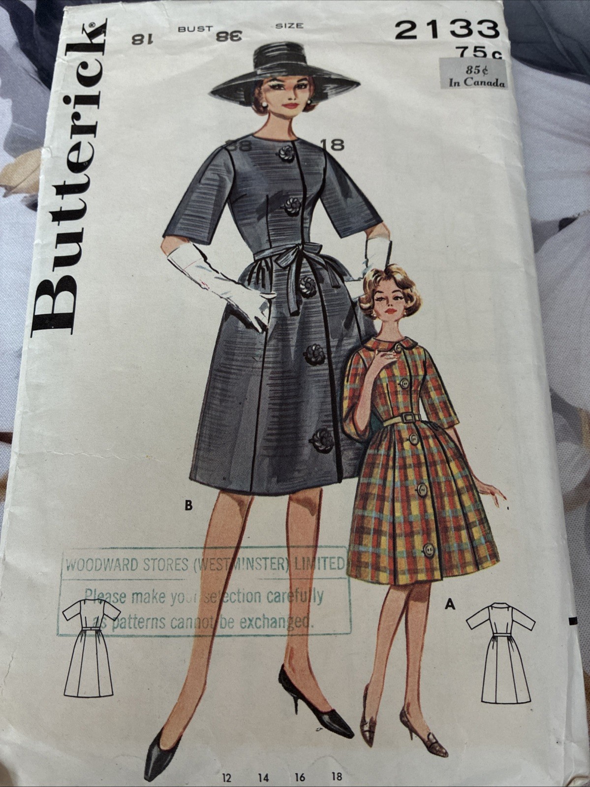 Vintage sewing pattern Bust 38 Size 18 Butterick Sewing pattern 2133
