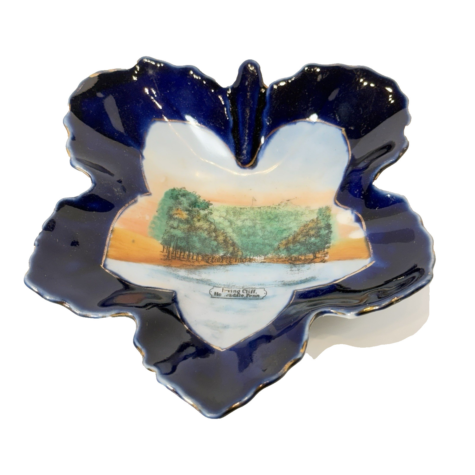 HONESDALE Pennsylvania PA Antique IRVING CLIFF Souvenir COBALT CHINA TRINKET