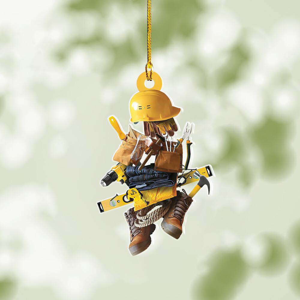 Construction Worker Set Ornament, Construction Equipment Flat Hanging Ornament